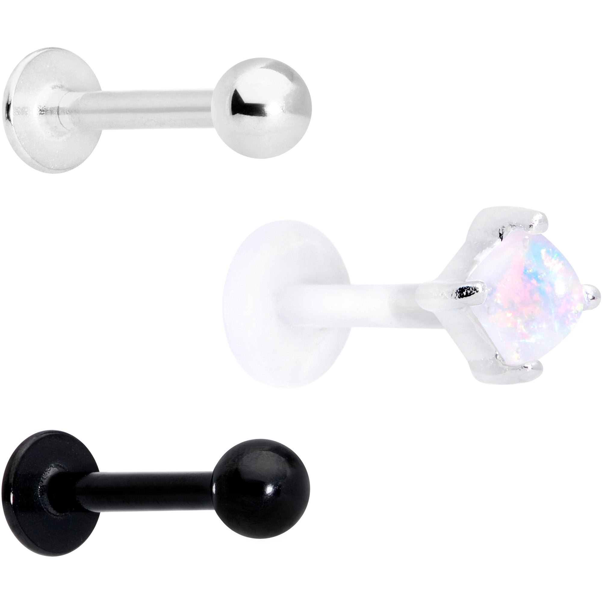 16G 5/16 Faux White Opal Flexible Bioplast Black Labret Set of 3