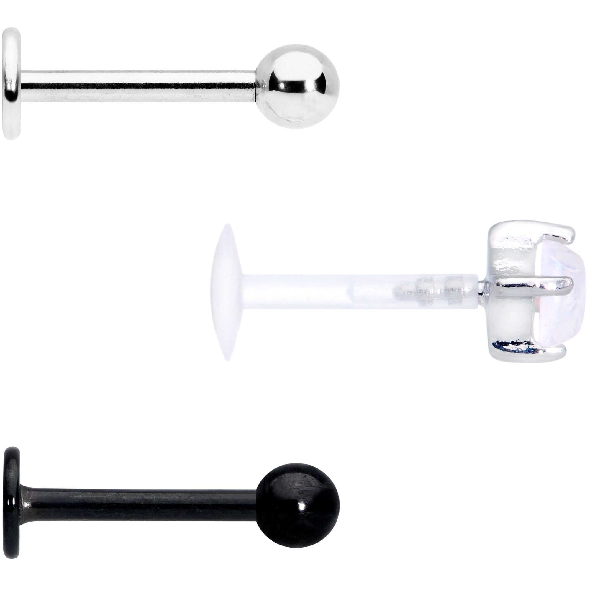 16G 5/16 Faux White Opal Flexible Bioplast Black Labret Set of 3