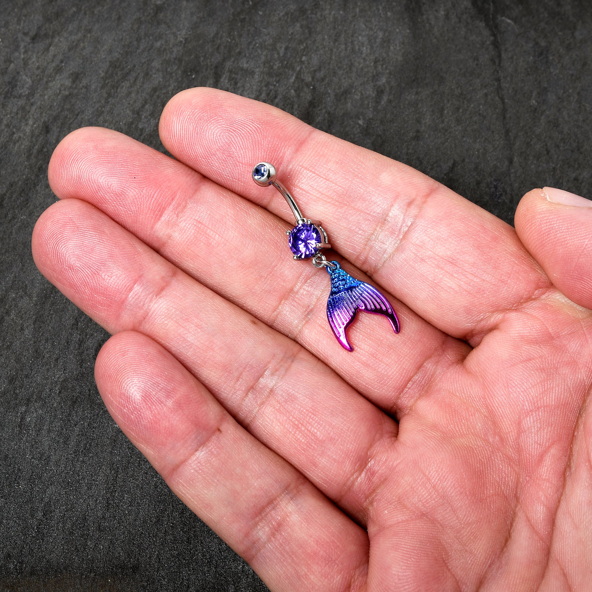 Purple Gem Aqua Pink Mermaid Scale Tail Dangle Belly Ring