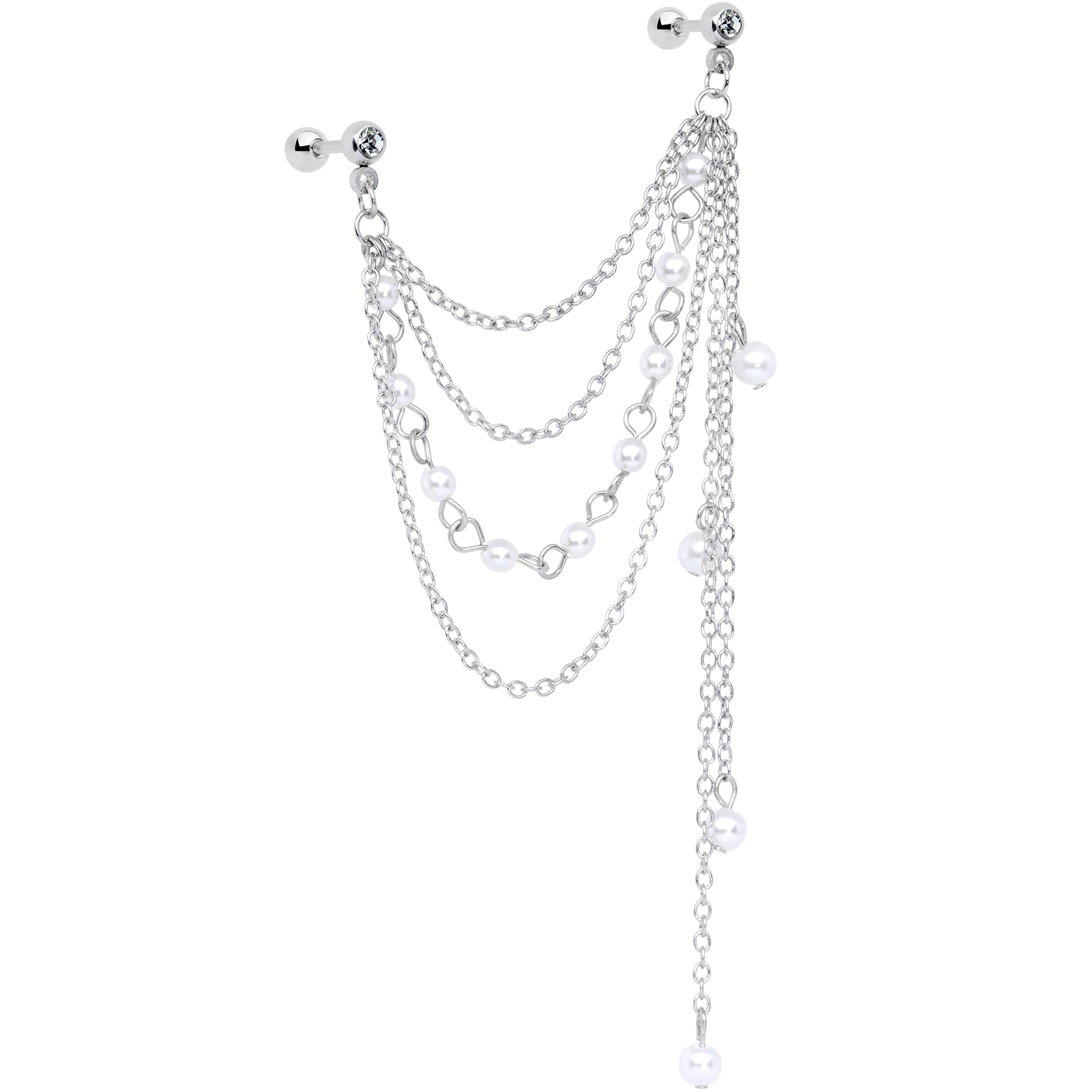 16G 1/4 Clear Gem Multiple Dangle Cartilage Chain Earring