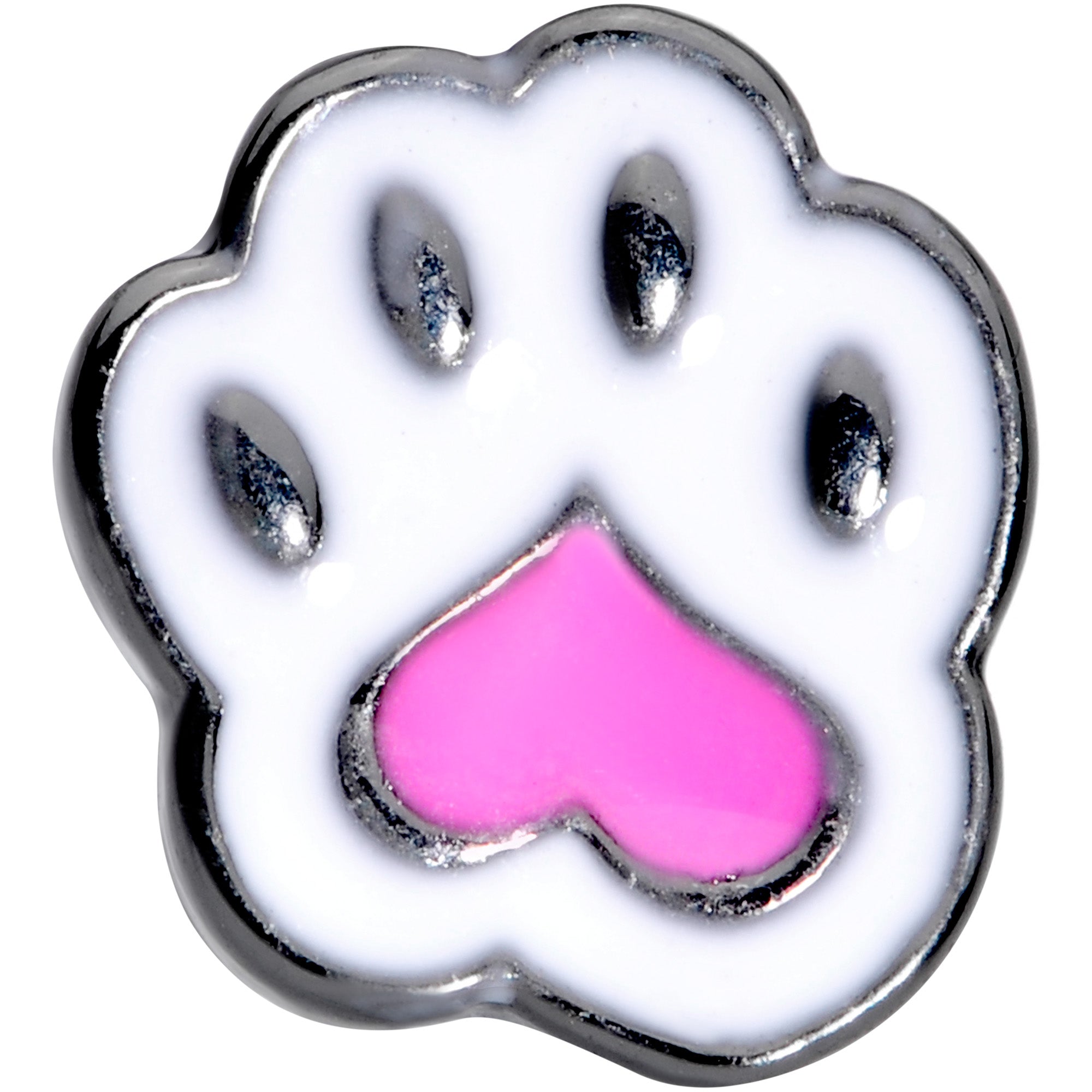 16G 1/4 Black Plated Pink White Dog Paw Print Cartilage Tragus