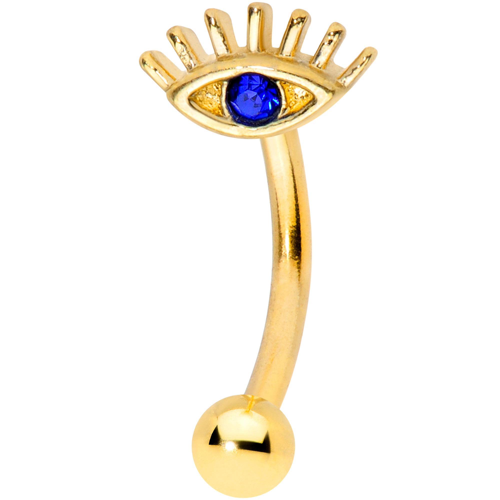 16G 5/16 Blue Gem Gold Tone Wide Eye Curved Eyebrow Ring