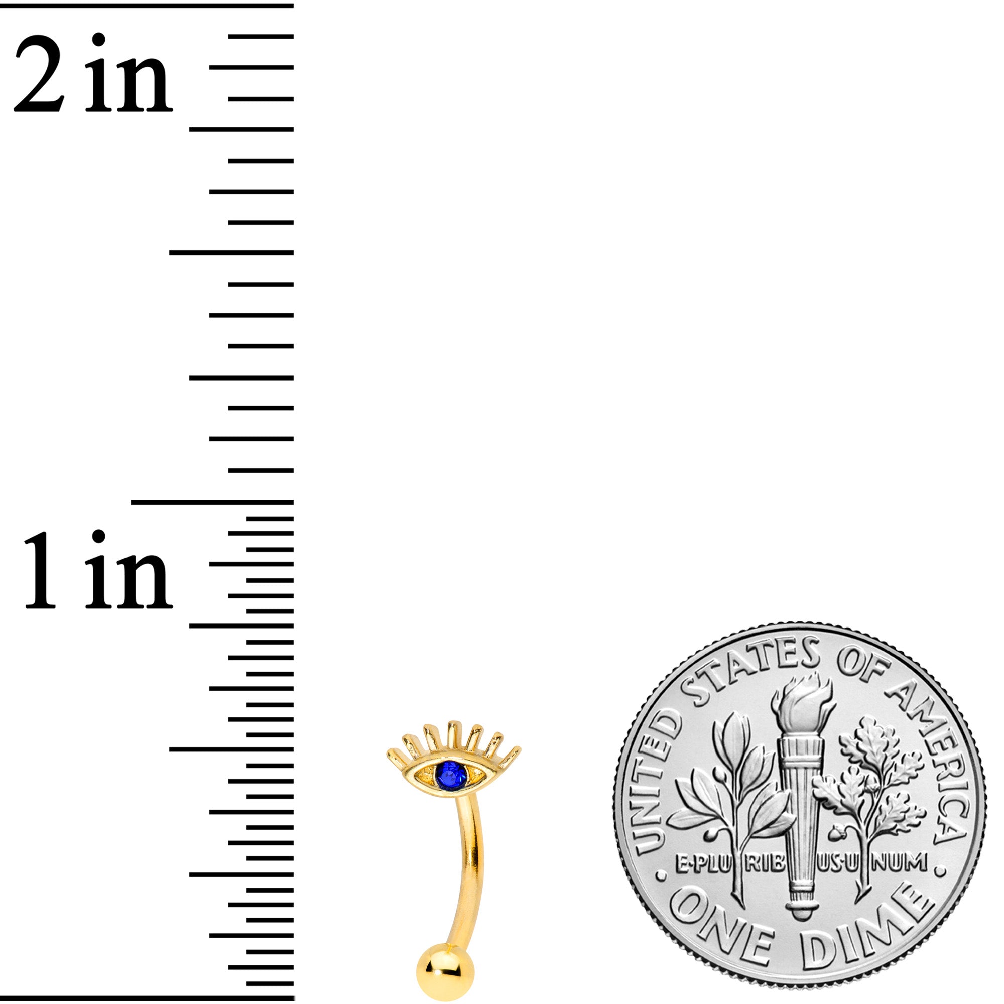 16G 5/16 Blue Gem Gold Tone Wide Eye Curved Eyebrow Ring