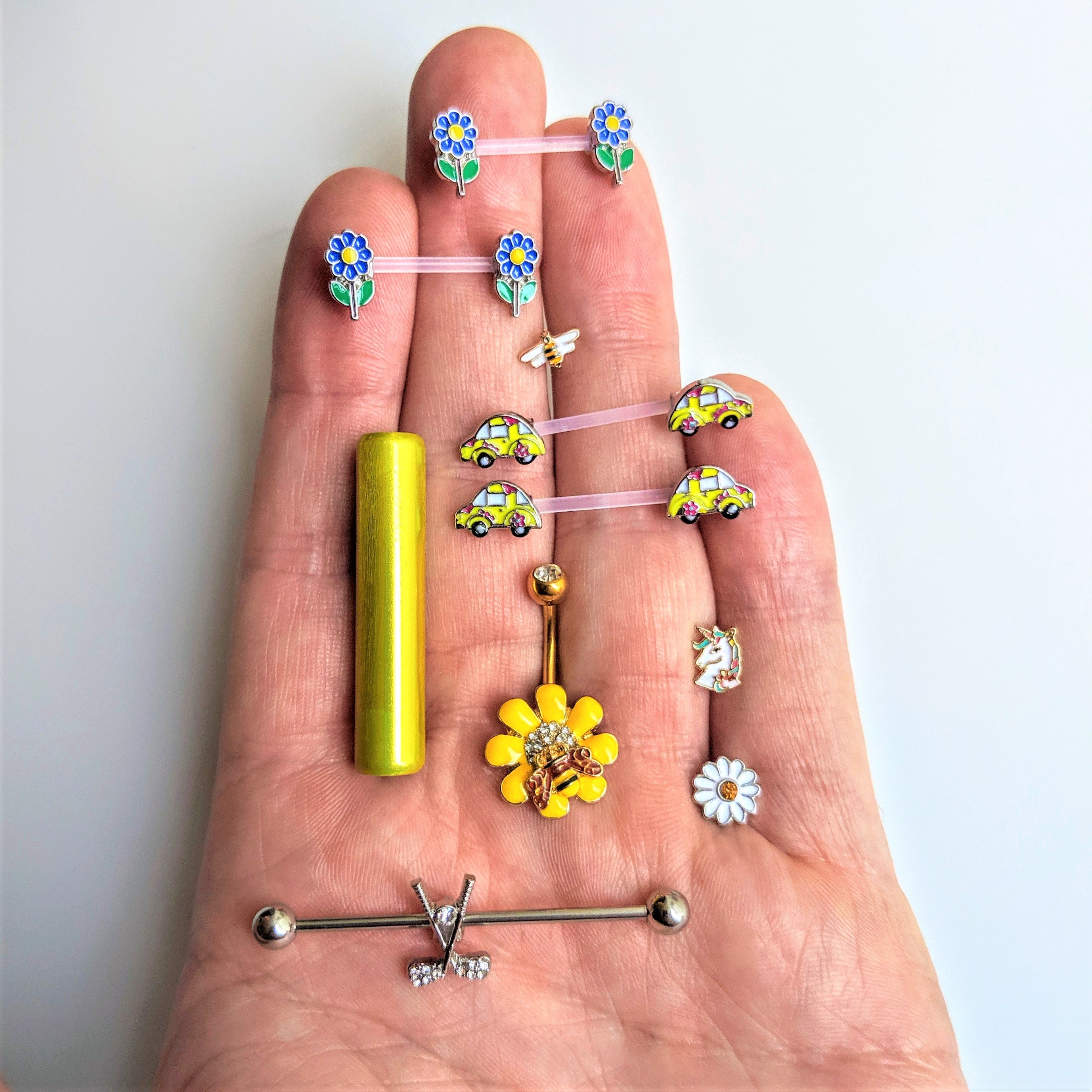 16G 1/4 Gold Tone Black Yellow Bee Cartilage Tragus Earring