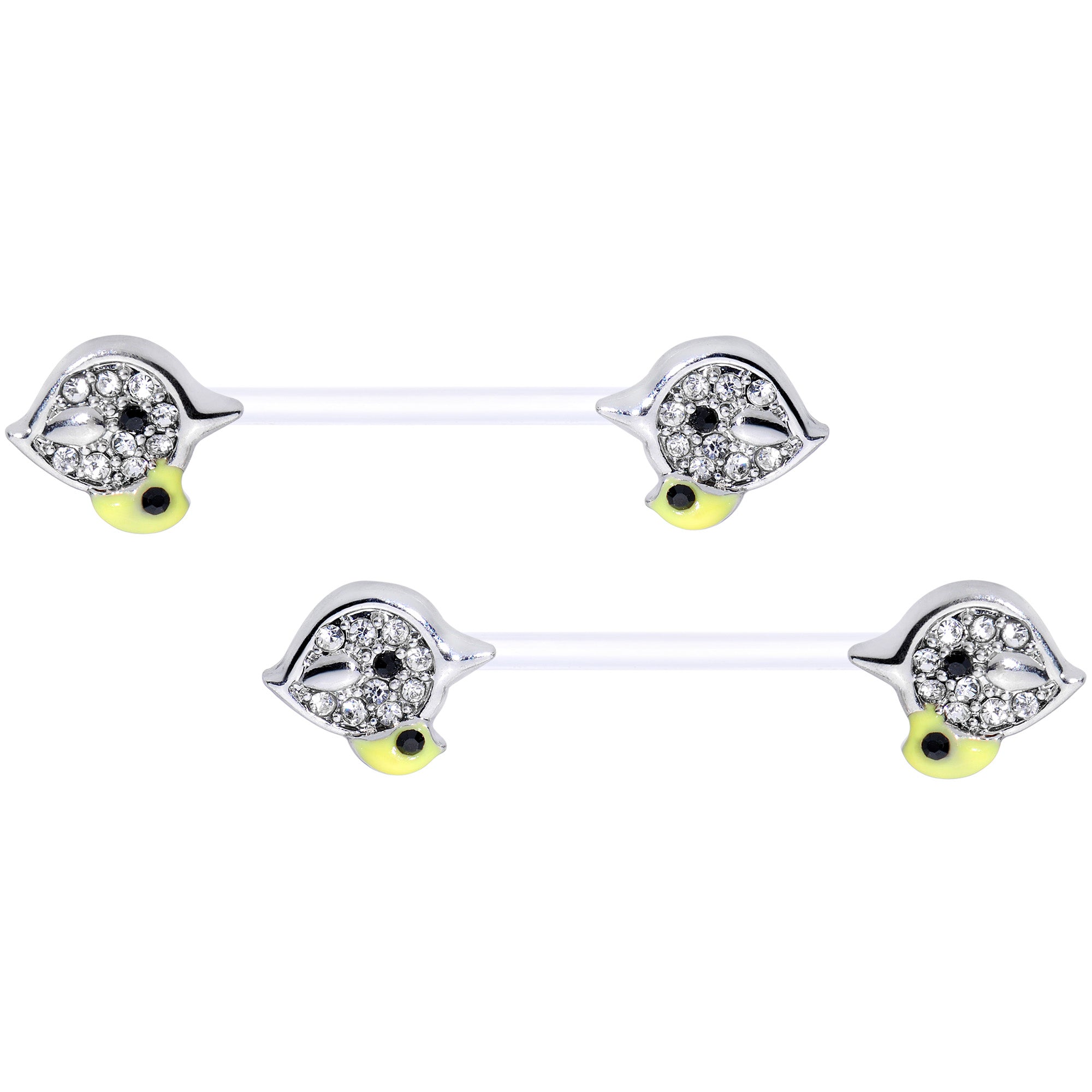 14G 9/16 Clear Gem Clear Bioplast Mom Bird Barbell Nipple Ring Set