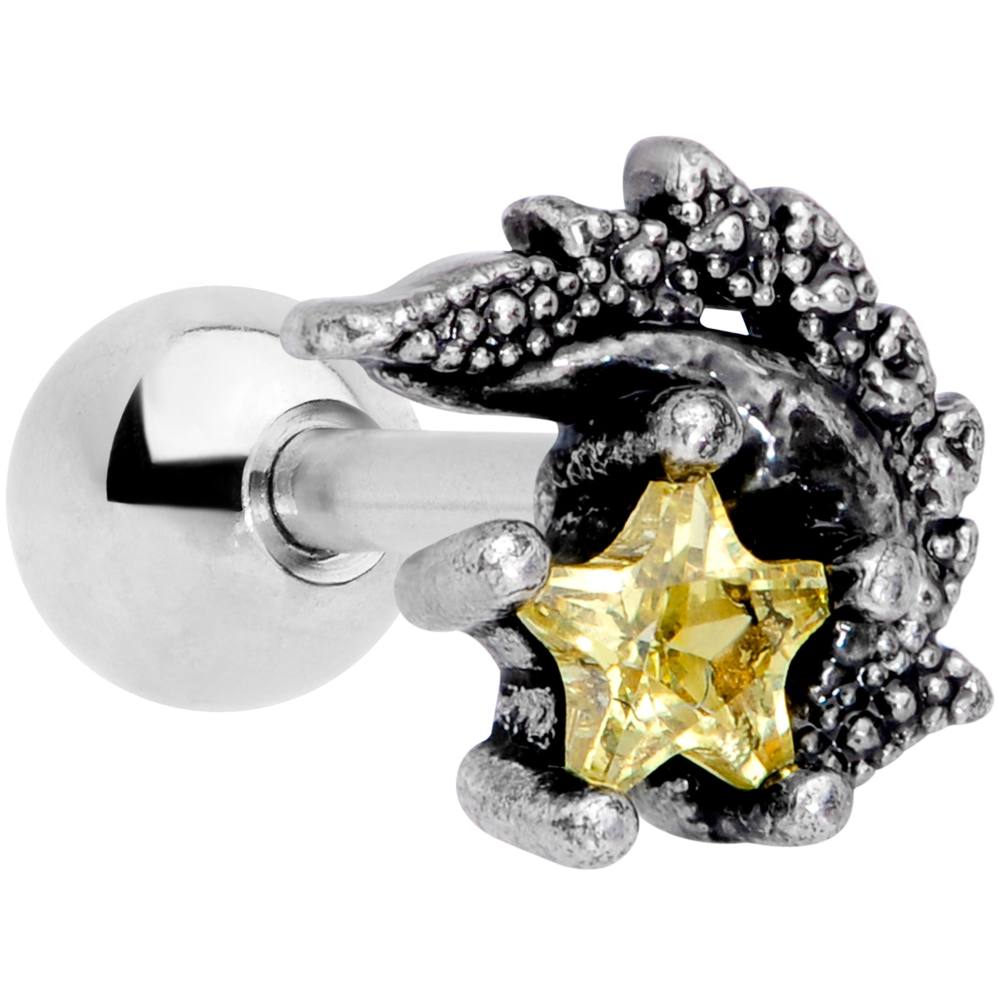 16G 1/4 Yellow Gem Shooting Star Cartilage Tragus Earring