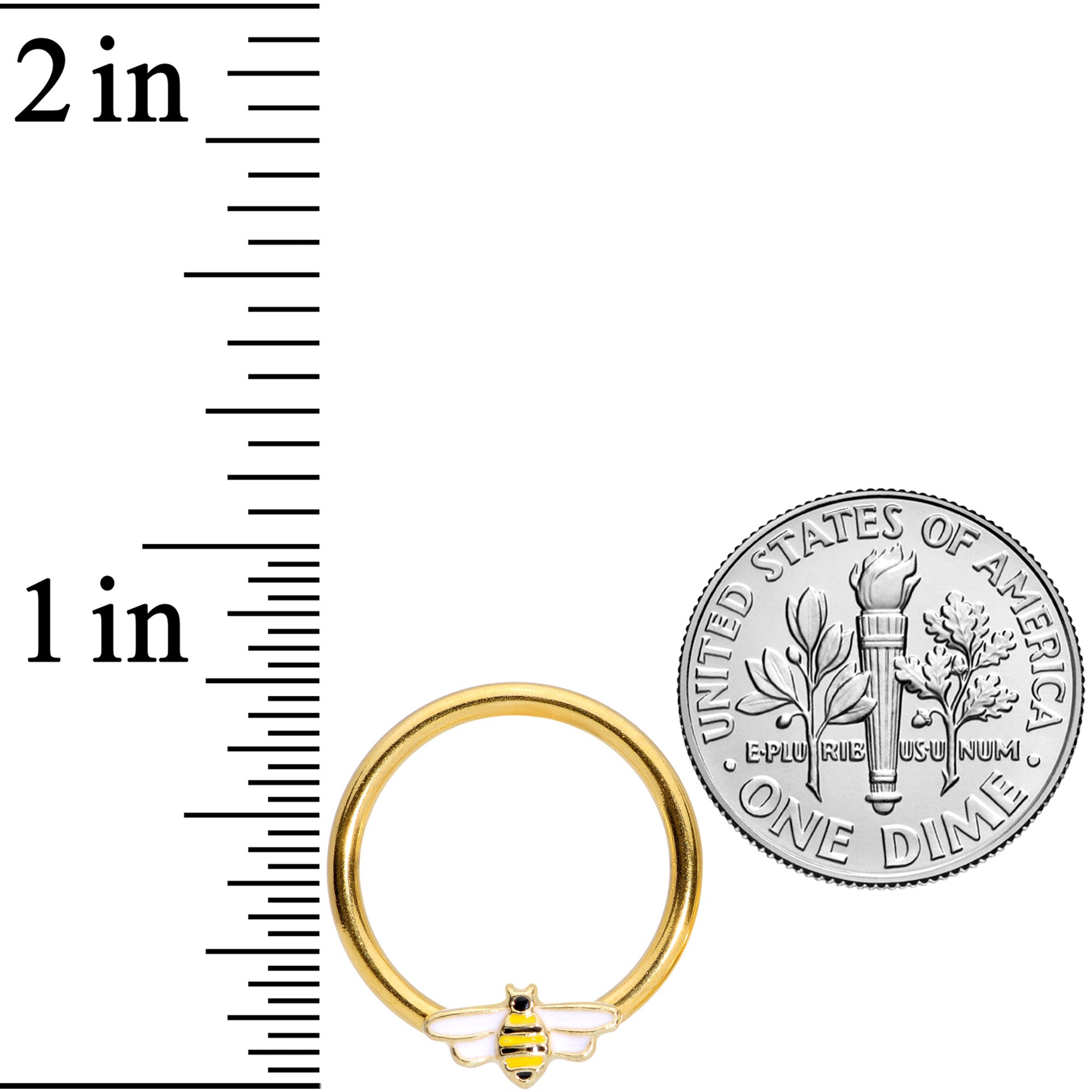 14G 9/16 Gold Tone Black White Bee BCR Captive Nipple Ring Set