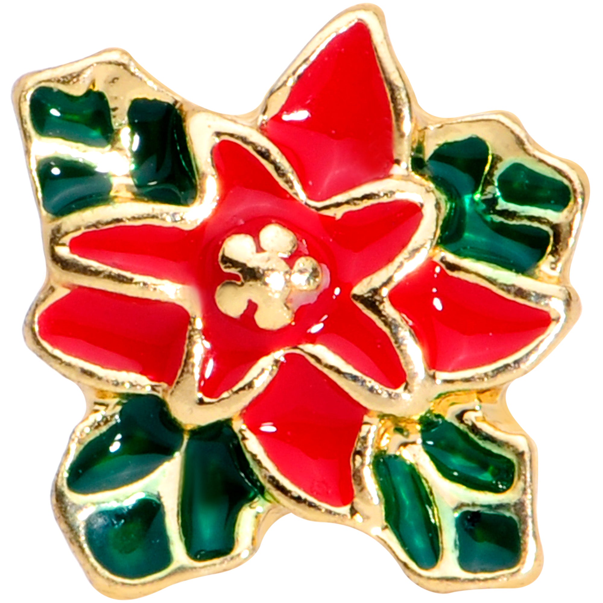 16G 1/4 Gold Tone Poinsettia Christmas Cartilage Tragus Earring