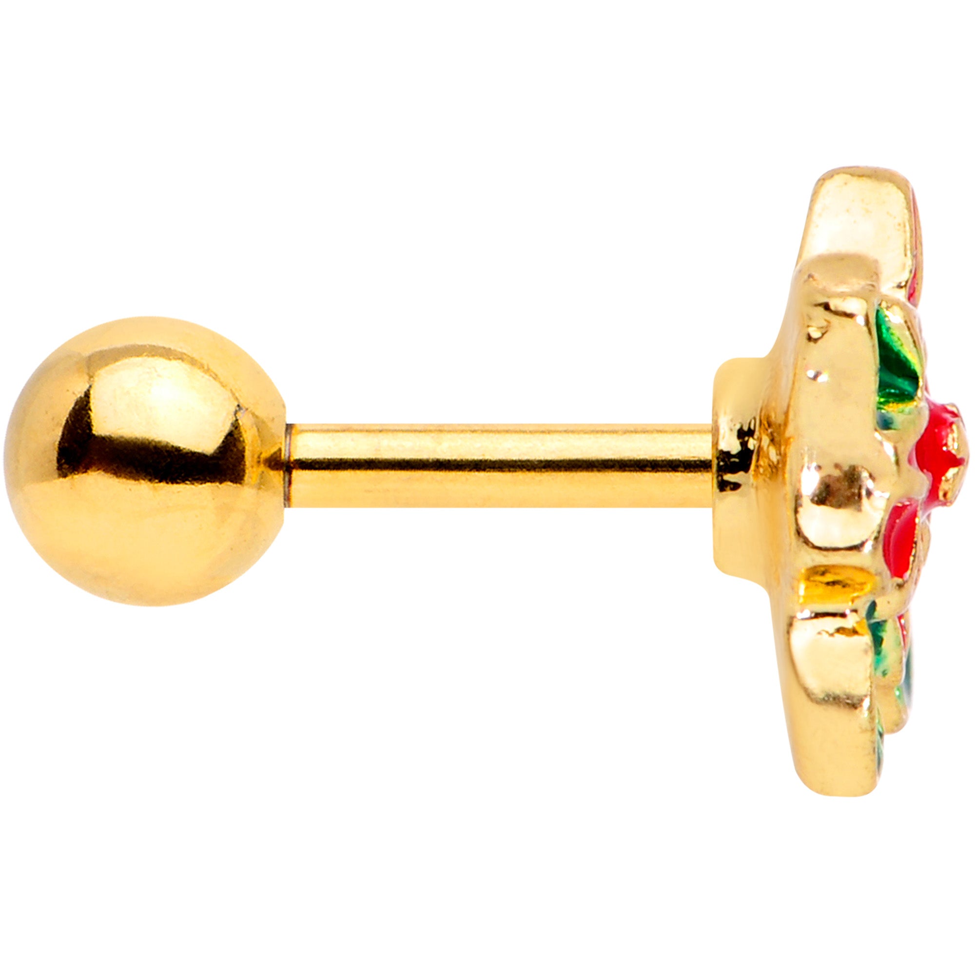 16G 1/4 Gold Tone Poinsettia Christmas Cartilage Tragus Earring