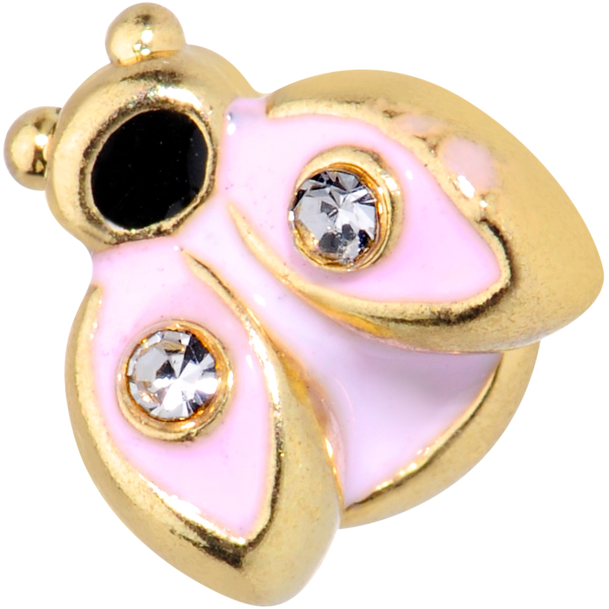 16G 5/16 Clear Gem Gold Tone Pink Ladybug Labret Monroe Tragus