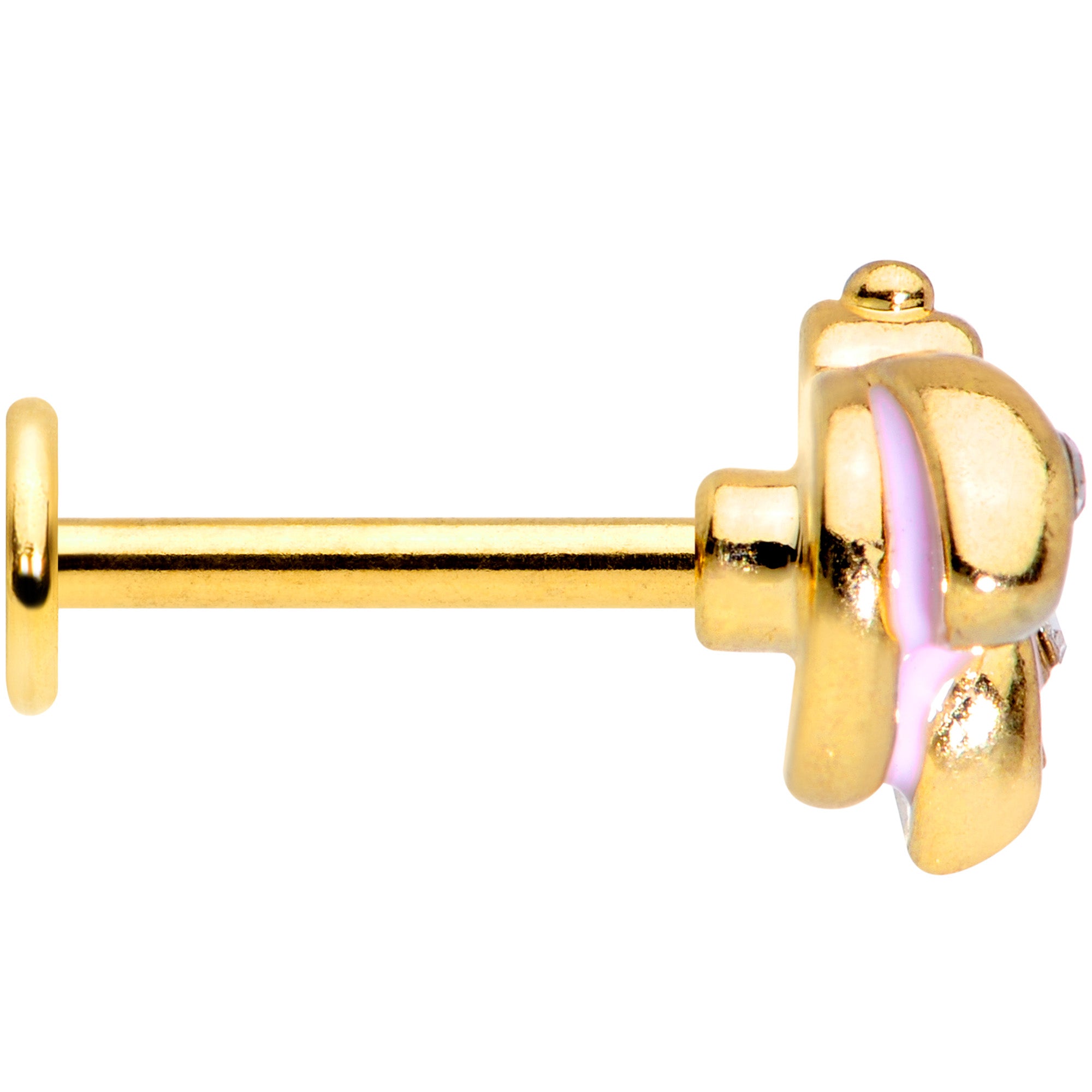 16G 5/16 Clear Gem Gold Tone Pink Ladybug Labret Monroe Tragus