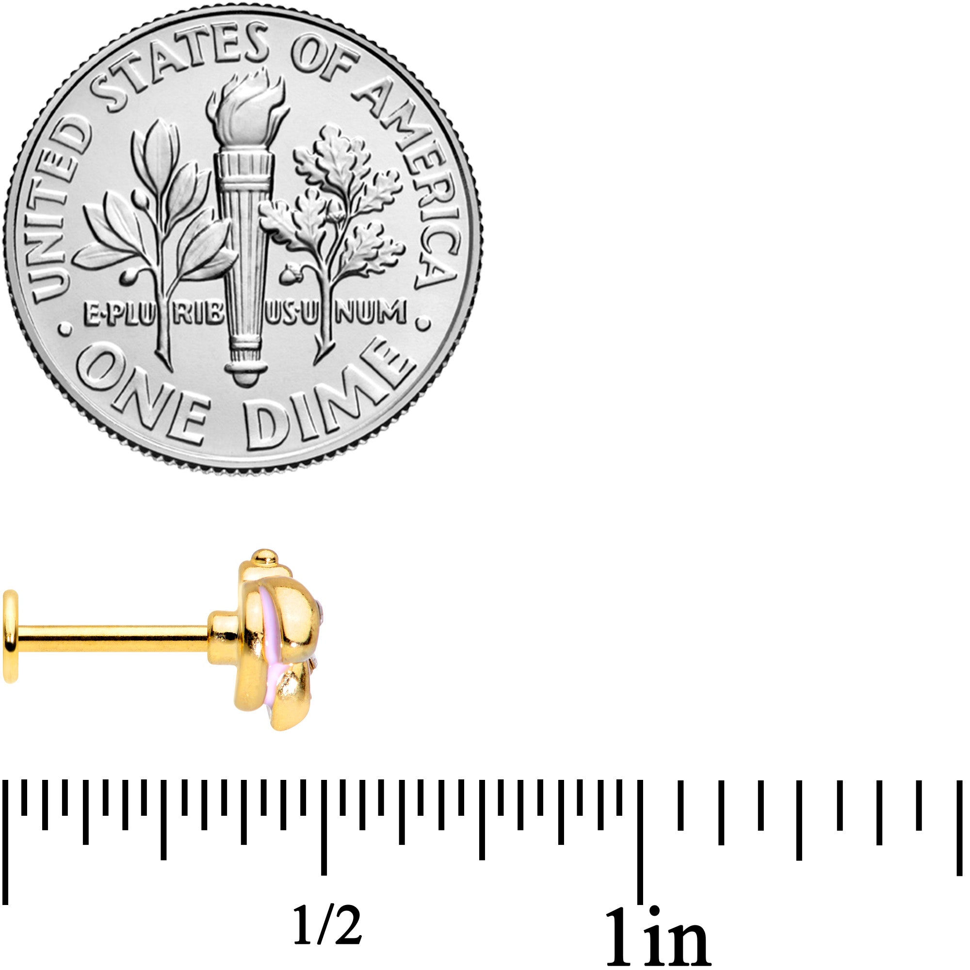 16G 5/16 Clear Gem Gold Tone Pink Ladybug Labret Monroe Tragus