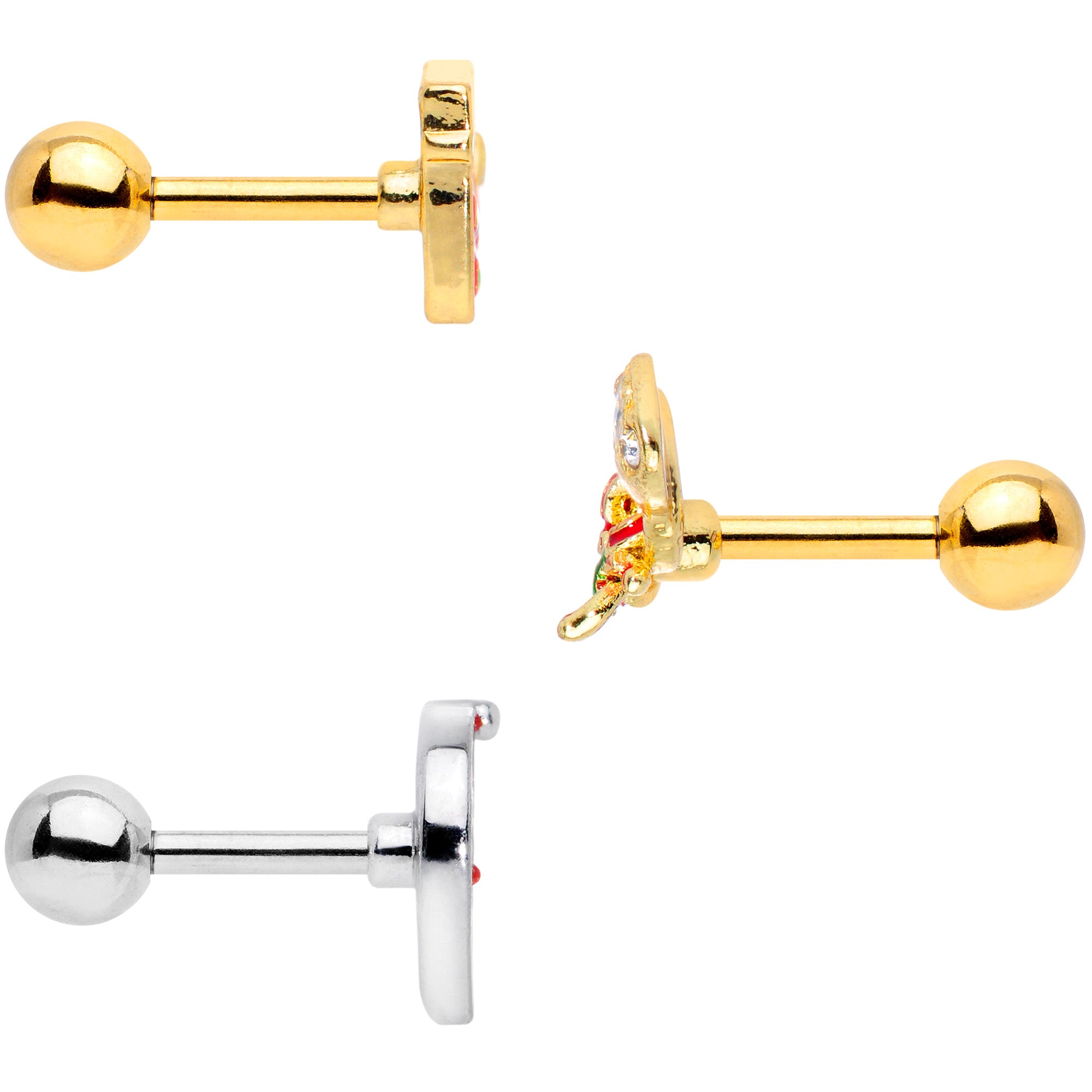 16G 1/4 Gold Tone Santa Merry Christmas Cartilage Tragus Set of 3