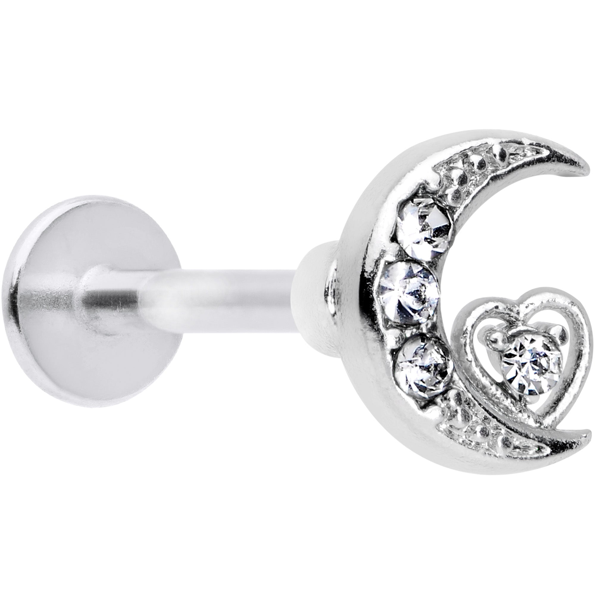 16G 5/16 Clear CZ Gem Moon Heart Labret Monroe Tragus