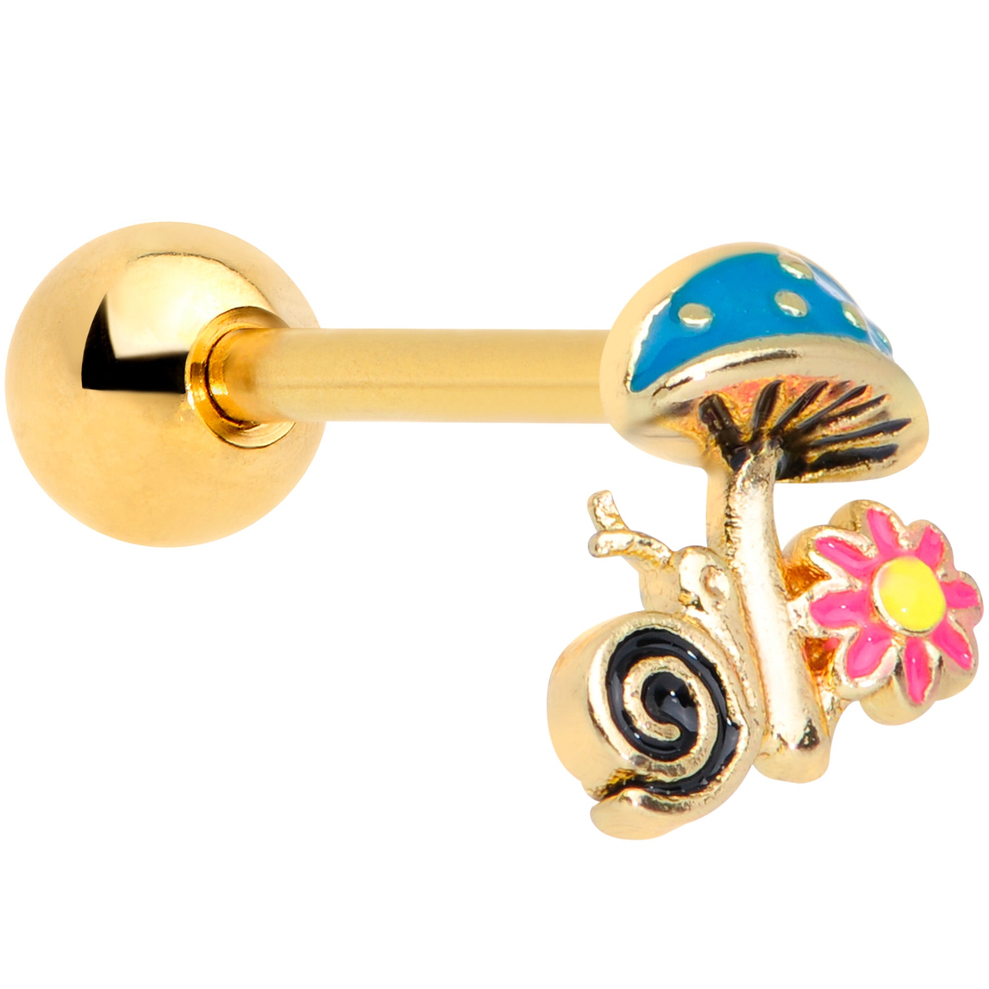 16G 1/4 Gold Tone Snail Flower Magic Mushroom Cartilage Tragus