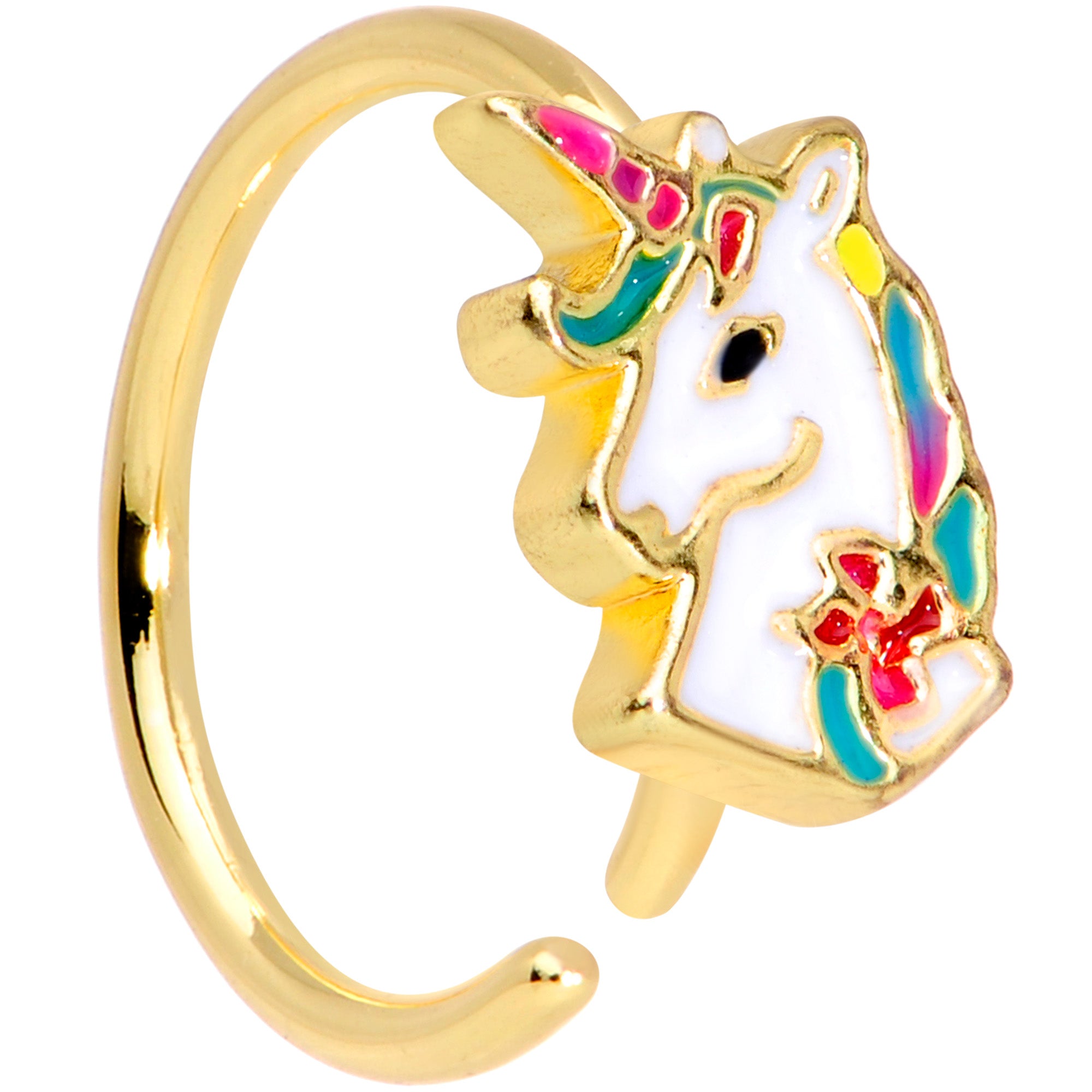 20G 5/16 Gold Tone Rainbow Unicorn Nose Hoop
