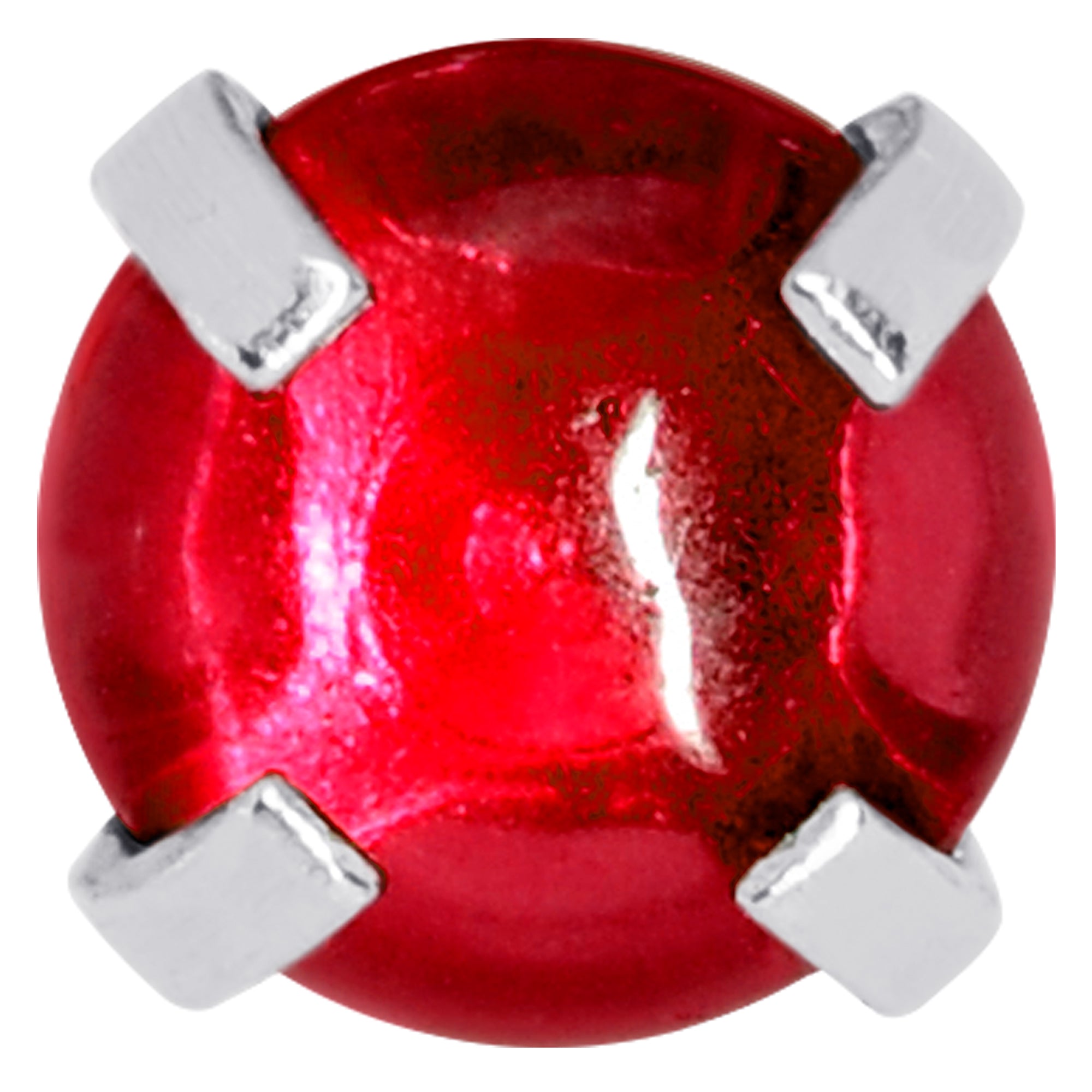 Red CZ Gem Smooth Hemisphere Barbell Tongue Ring