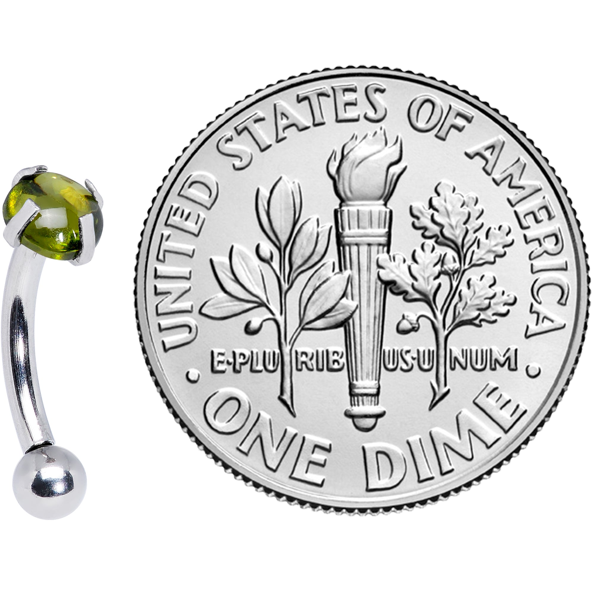 16G 5/16 Green CZ Gem Internally Threaded Curved Eyebrow Ring