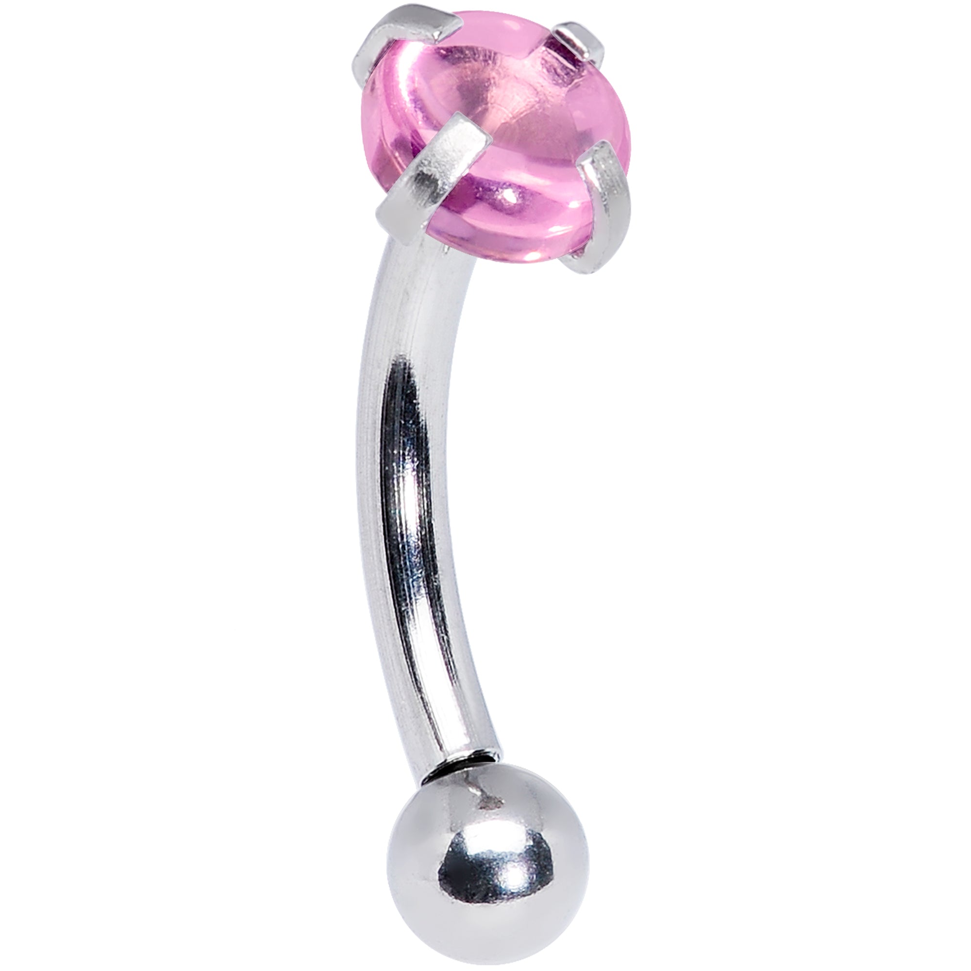 16G 5/16 Pink CZ Gem Internally Threaded Curved Eyebrow Ring
