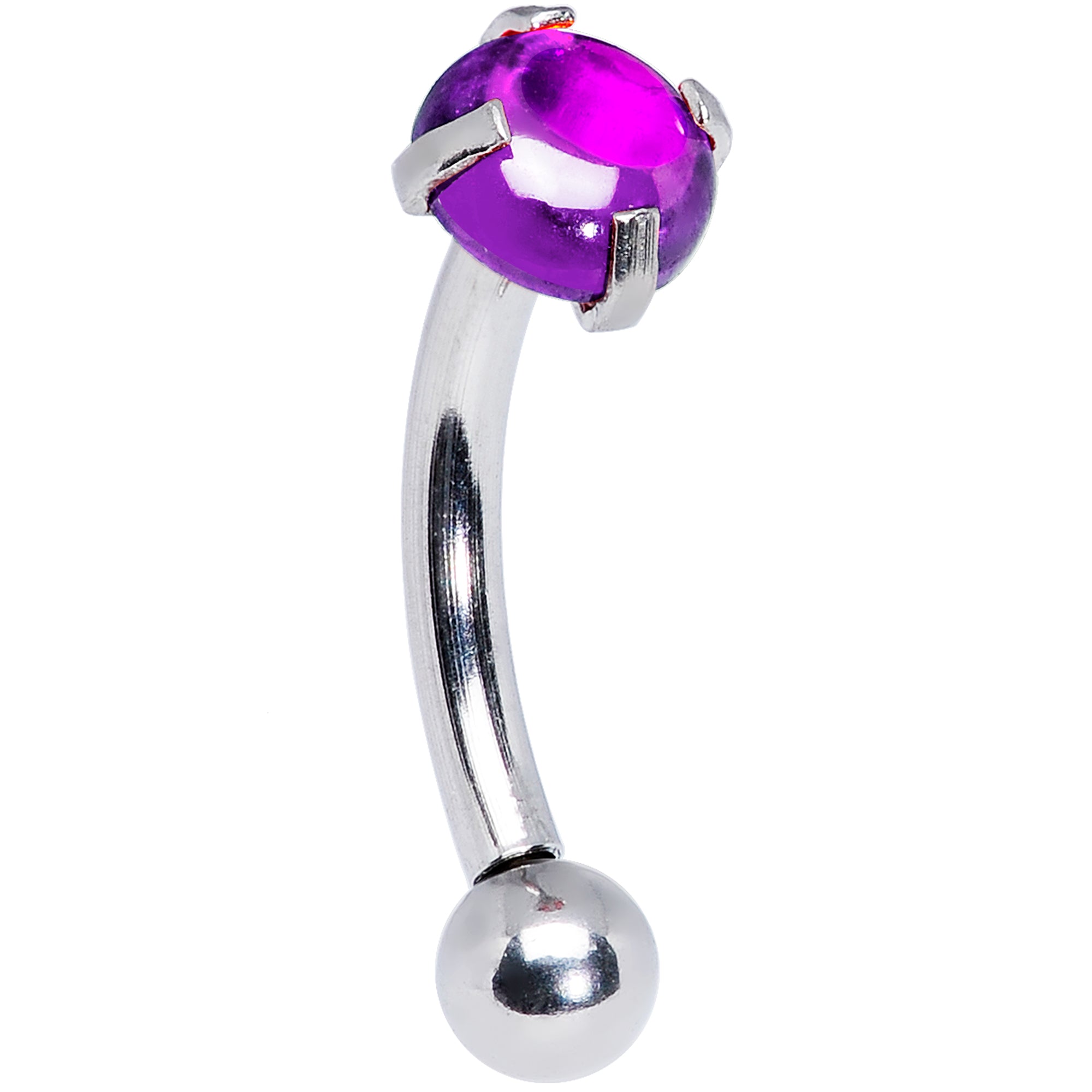16G 5/16 Purple CZ Gem Internally Threaded Curved Eyebrow Ring