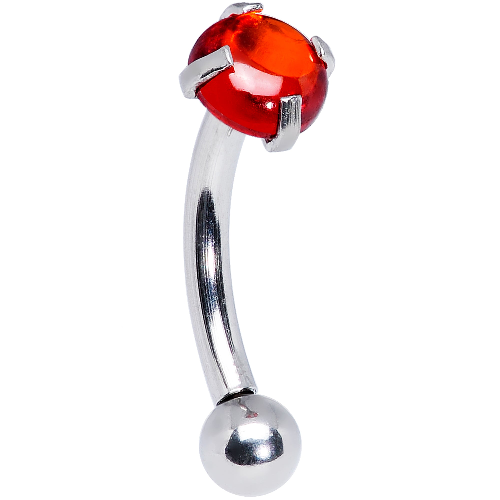 16G 5/16 Red CZ Gem Internally Threaded Curved Eyebrow Ring
