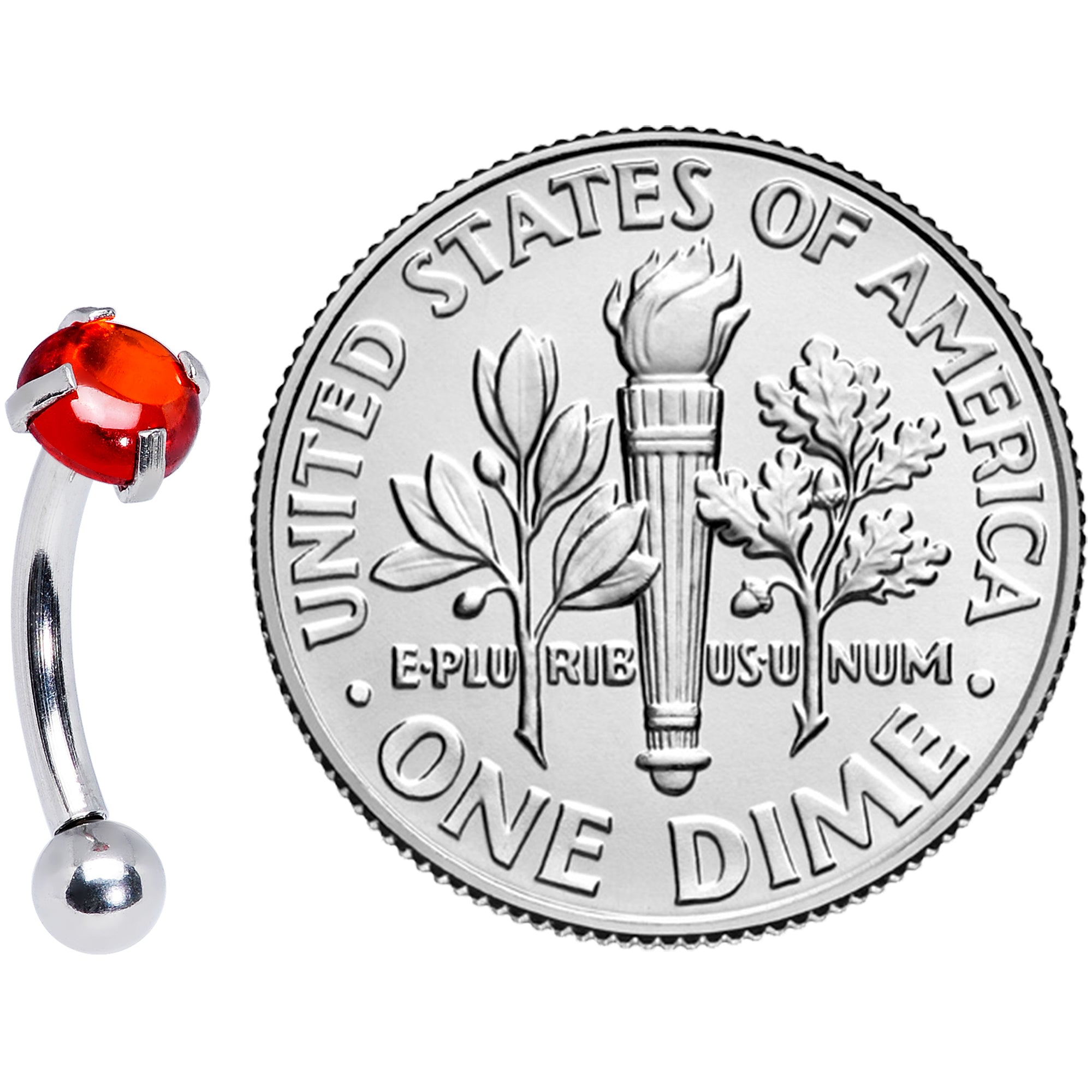 16G 5/16 Red CZ Gem Internally Threaded Curved Eyebrow Ring