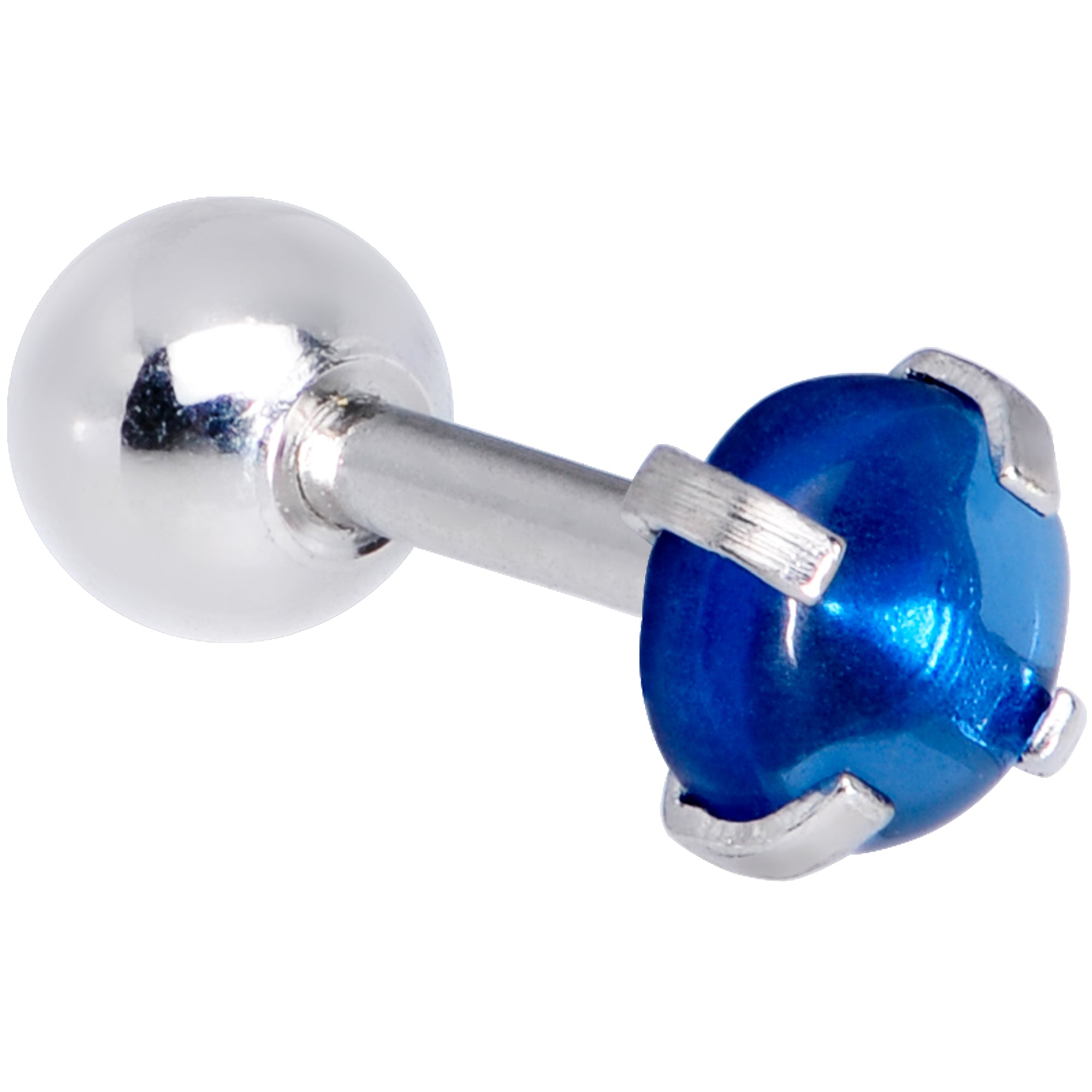 16G 1/4 Blue CZ Gem Smooth Hemisphere Cartilage Tragus Earring