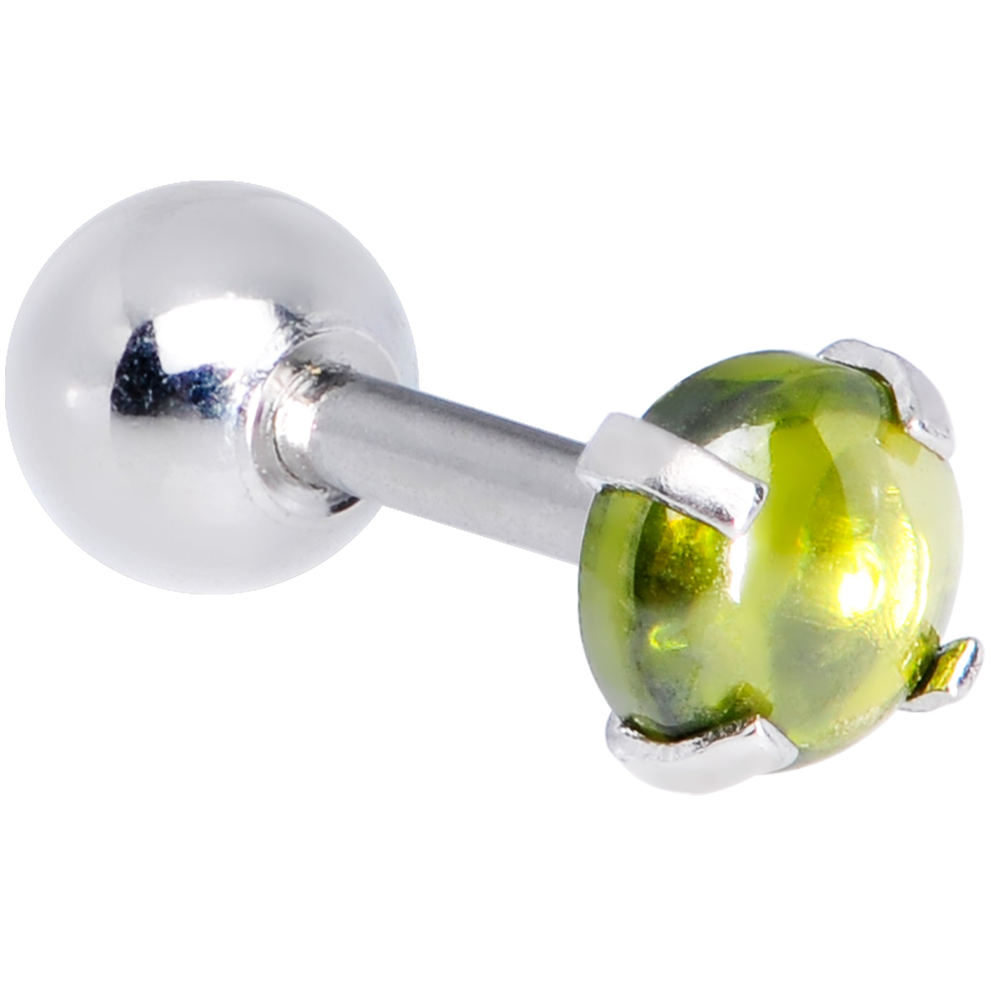 16G 1/4 Green CZ Gem Smooth Hemisphere Cartilage Tragus Earring