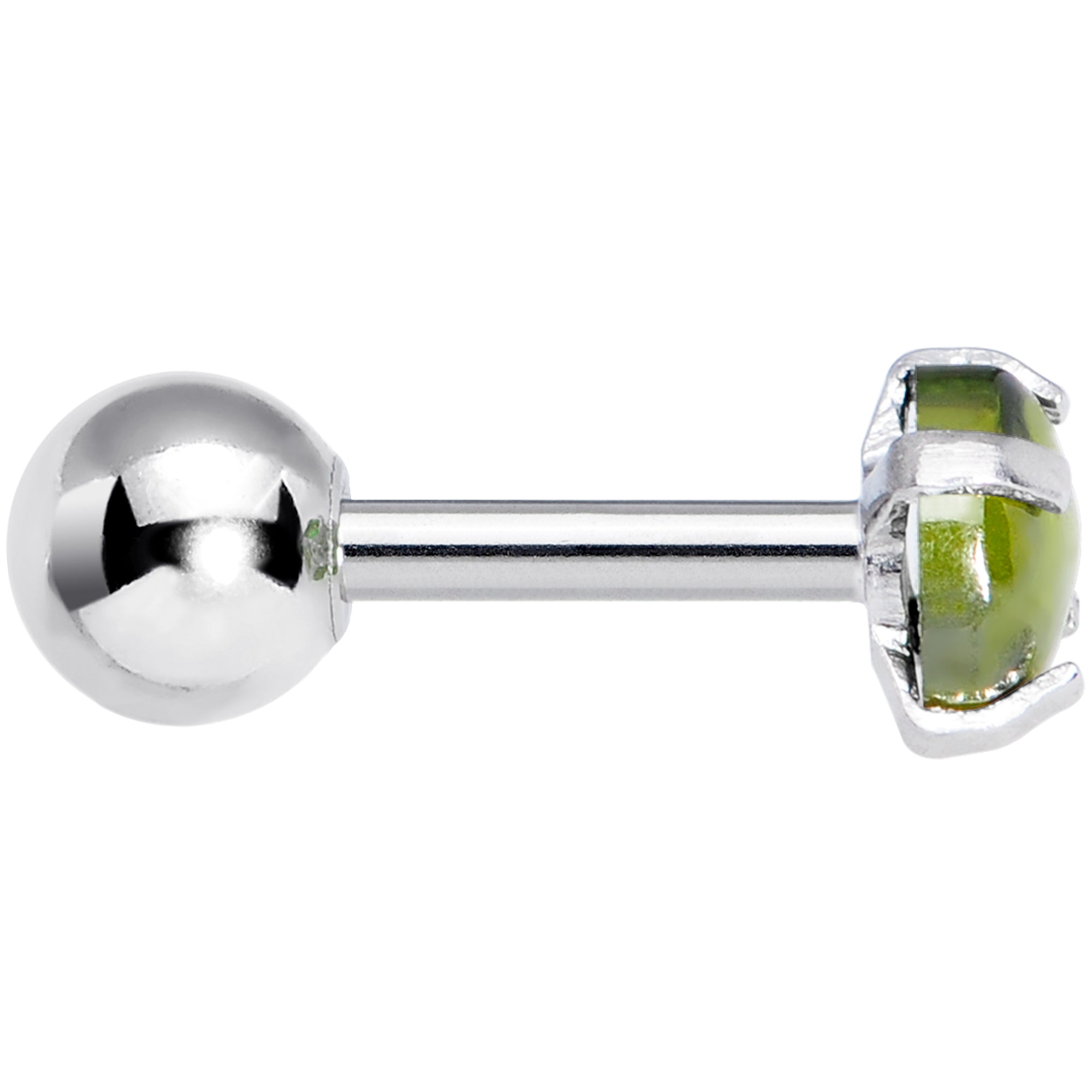 16G 1/4 Green CZ Gem Smooth Hemisphere Cartilage Tragus Earring