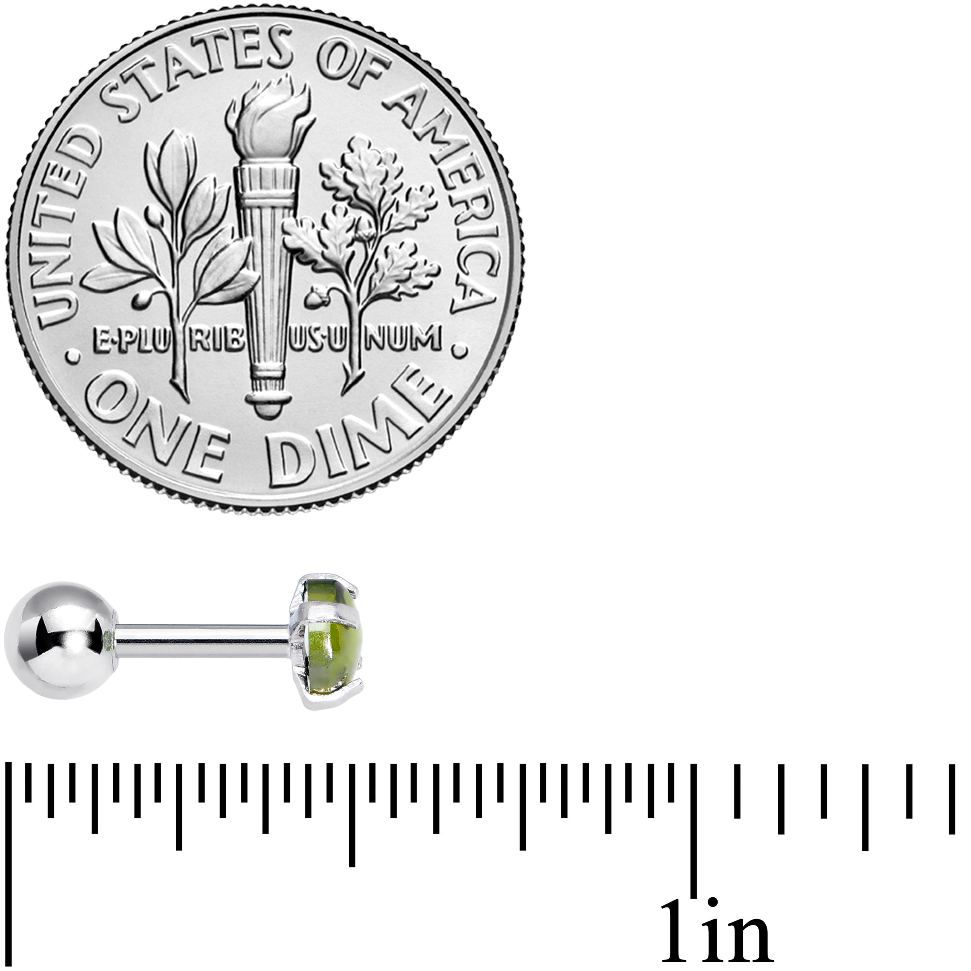 16G 1/4 Green CZ Gem Smooth Hemisphere Cartilage Tragus Earring