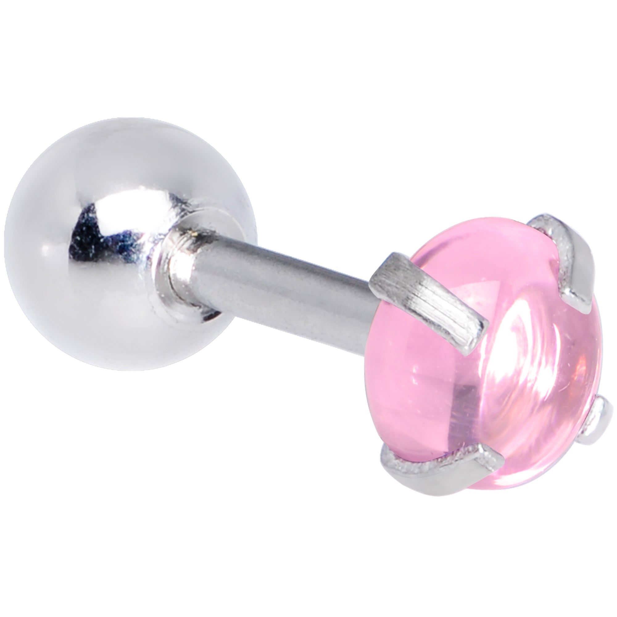 16G 1/4 Pink CZ Gem Smooth Hemisphere Cartilage Tragus Earring