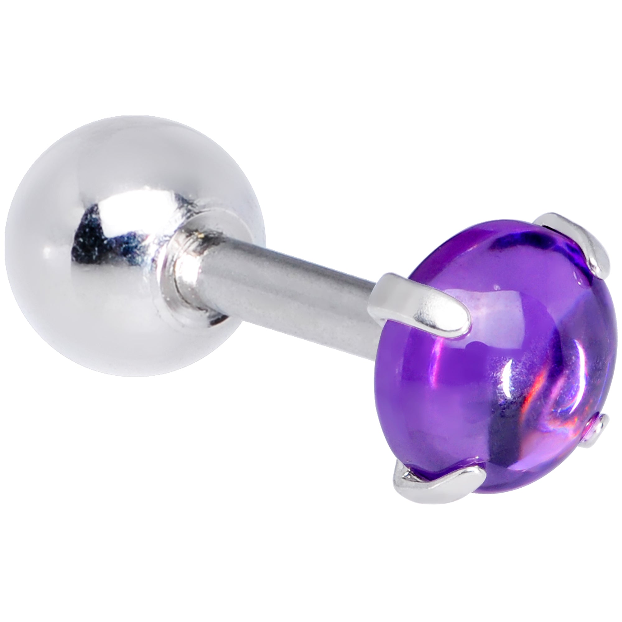 16G 1/4 Purple CZ Gem Smooth Hemisphere Cartilage Tragus Earring