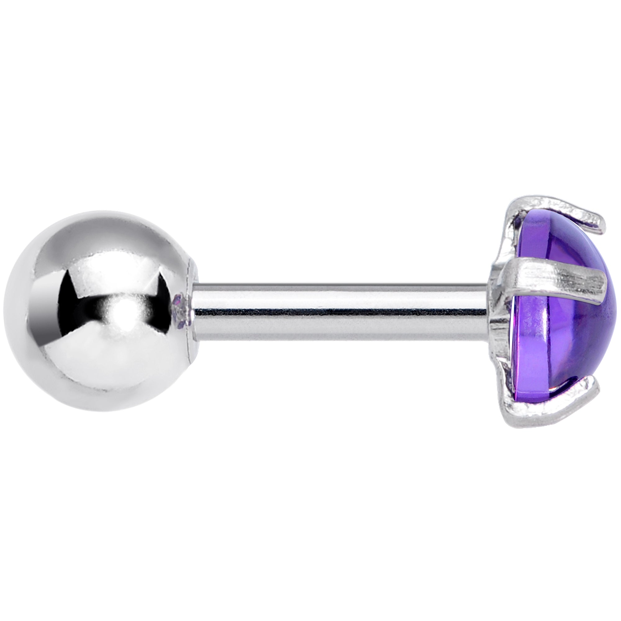 16G 1/4 Purple CZ Gem Smooth Hemisphere Cartilage Tragus Earring