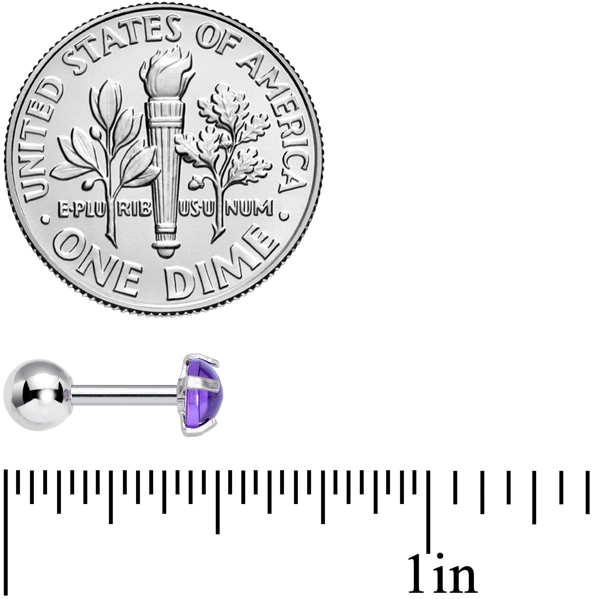 16G 1/4 Purple CZ Gem Smooth Hemisphere Cartilage Tragus Earring