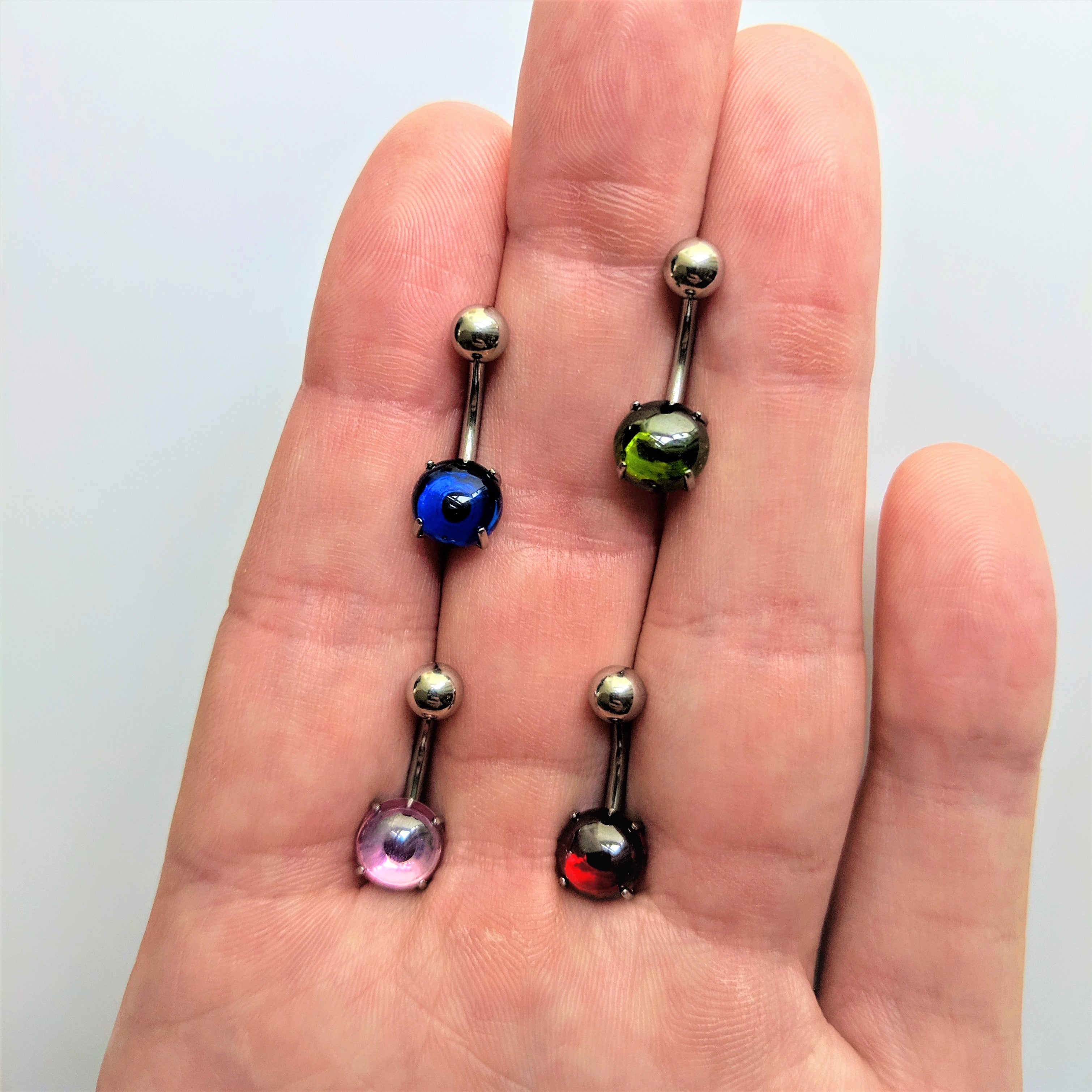 Pink CZ Gem Smooth Hemisphere Belly Ring