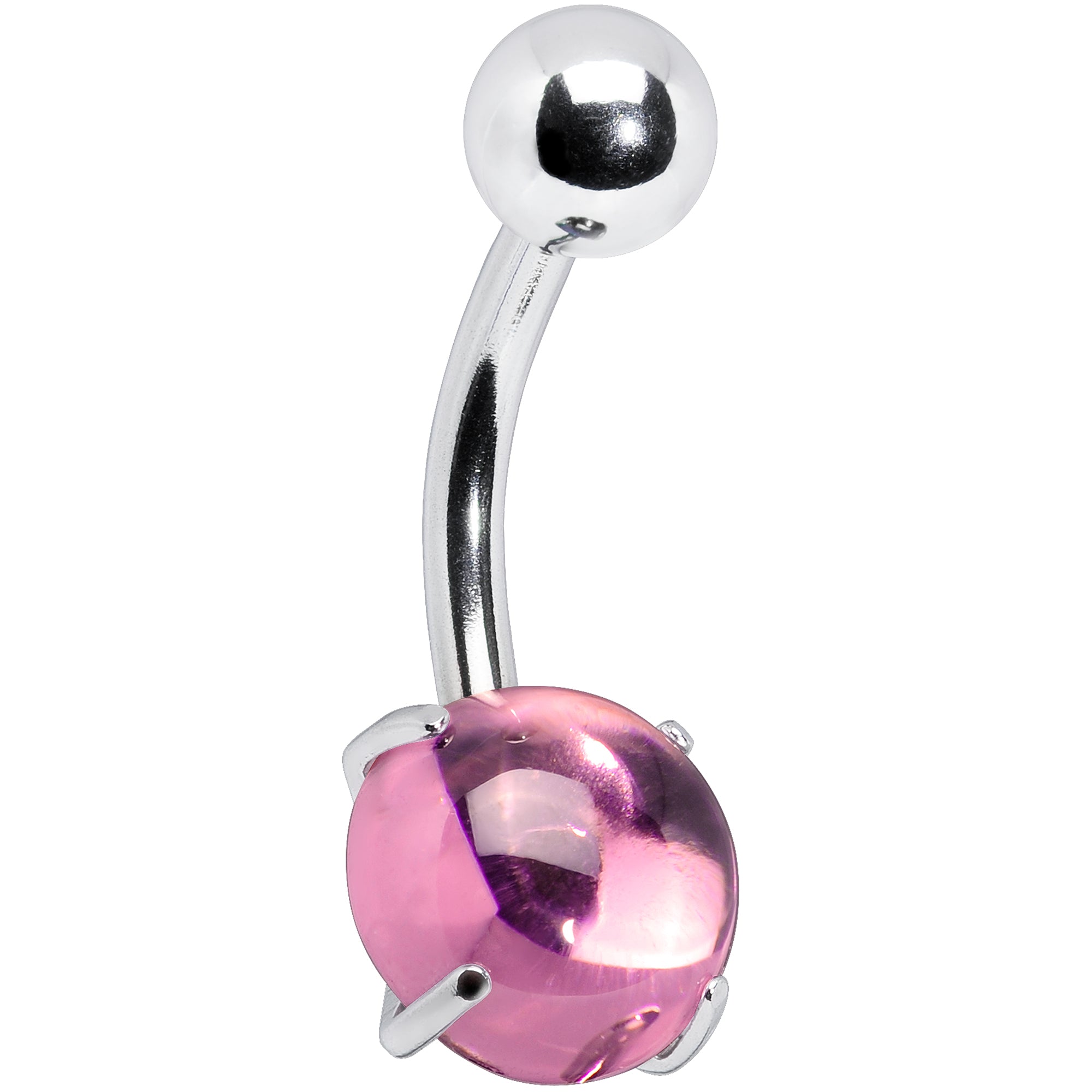 Pink CZ Gem Smooth Hemisphere Belly Ring