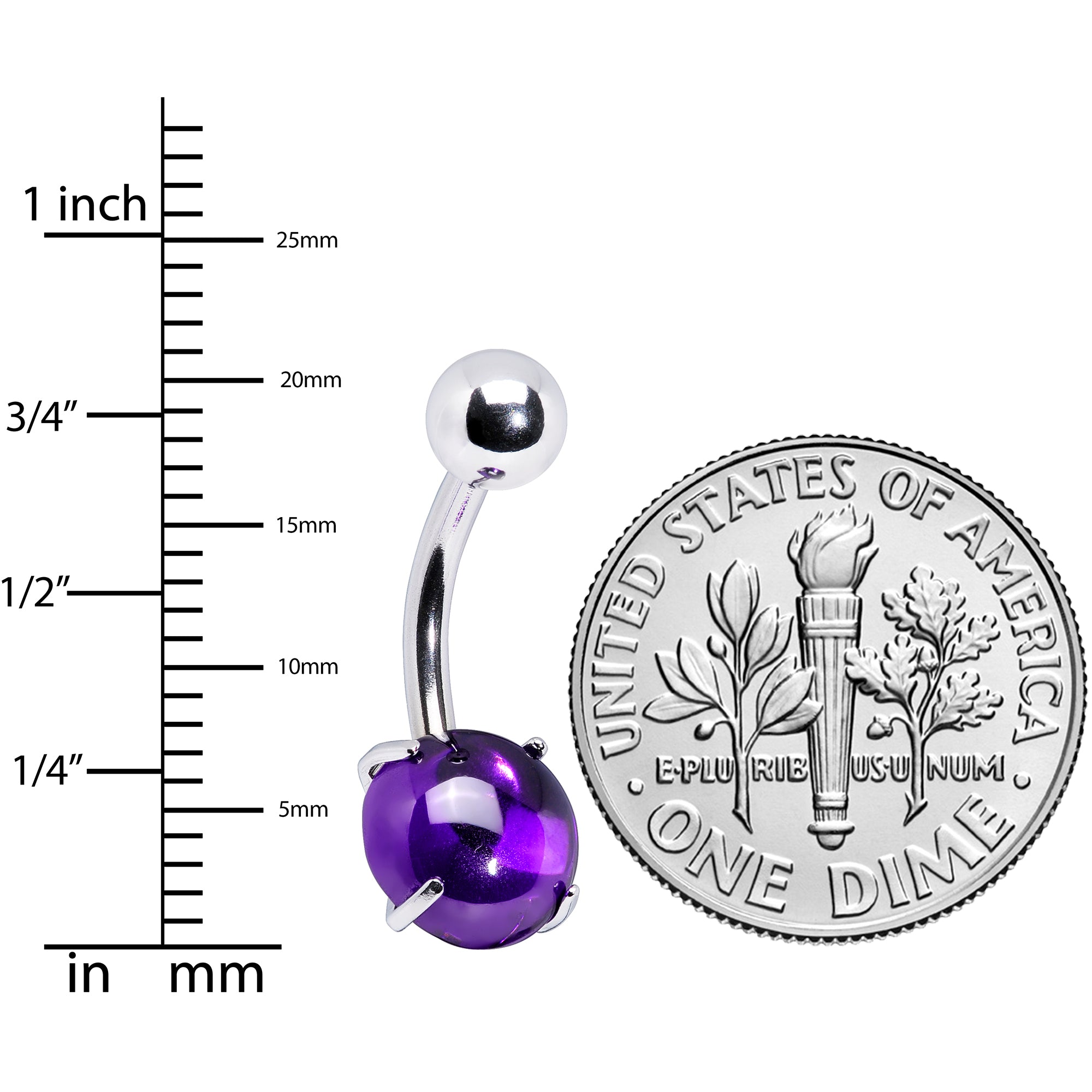 Purple CZ Gem Smooth Hemisphere Belly Ring