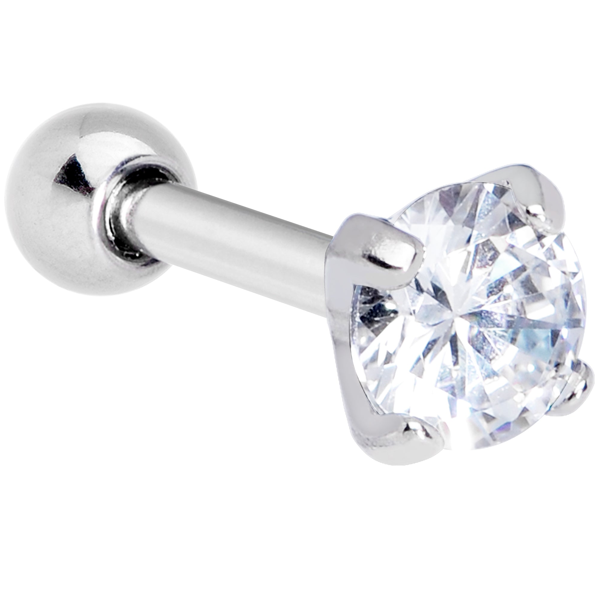 16G 1/4 Clear CZ Gem G23 Titanium 4mm Cartilage Tragus Earring