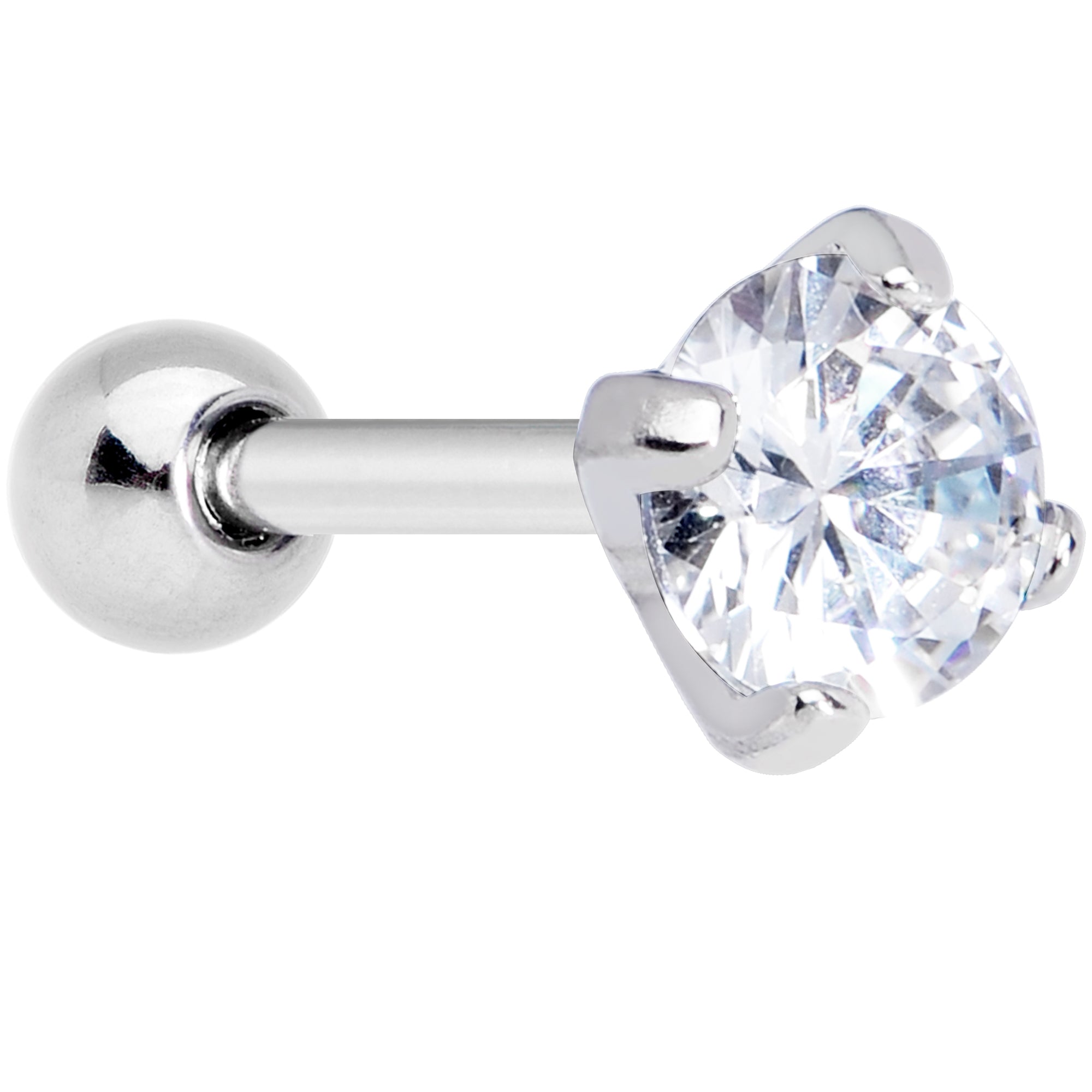 18G 1/4 Clear CZ Gem G23 Titanium 4mm Cartilage Tragus Earring