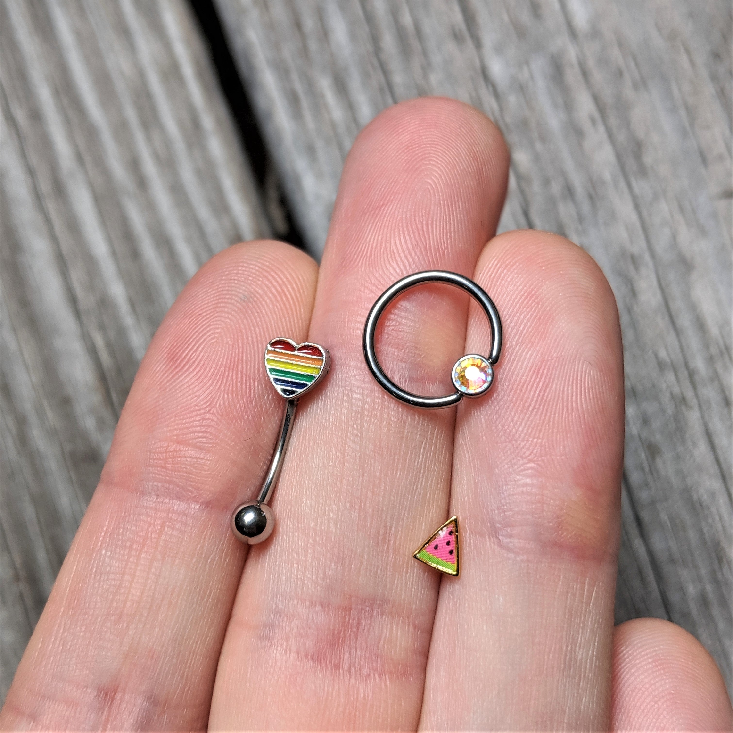 22G 5/16 Gold Tone Watermelon L Shaped Nose Ring