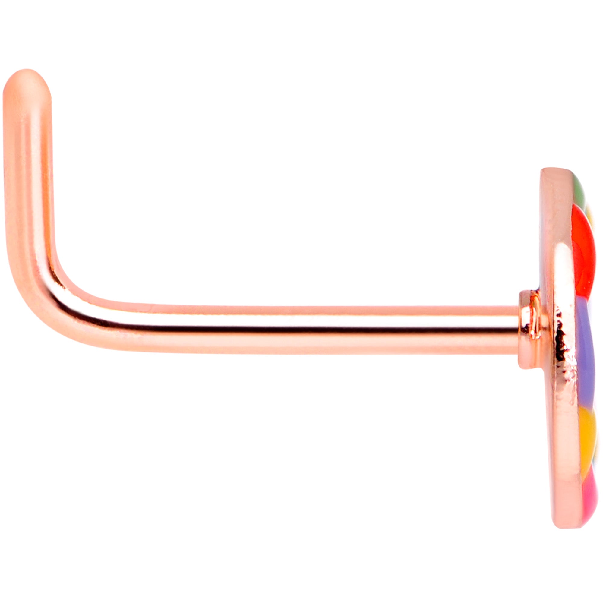 20G 5/16 Rose Gold Tone Rainbow Peace Sign L Shaped Nose Ring
