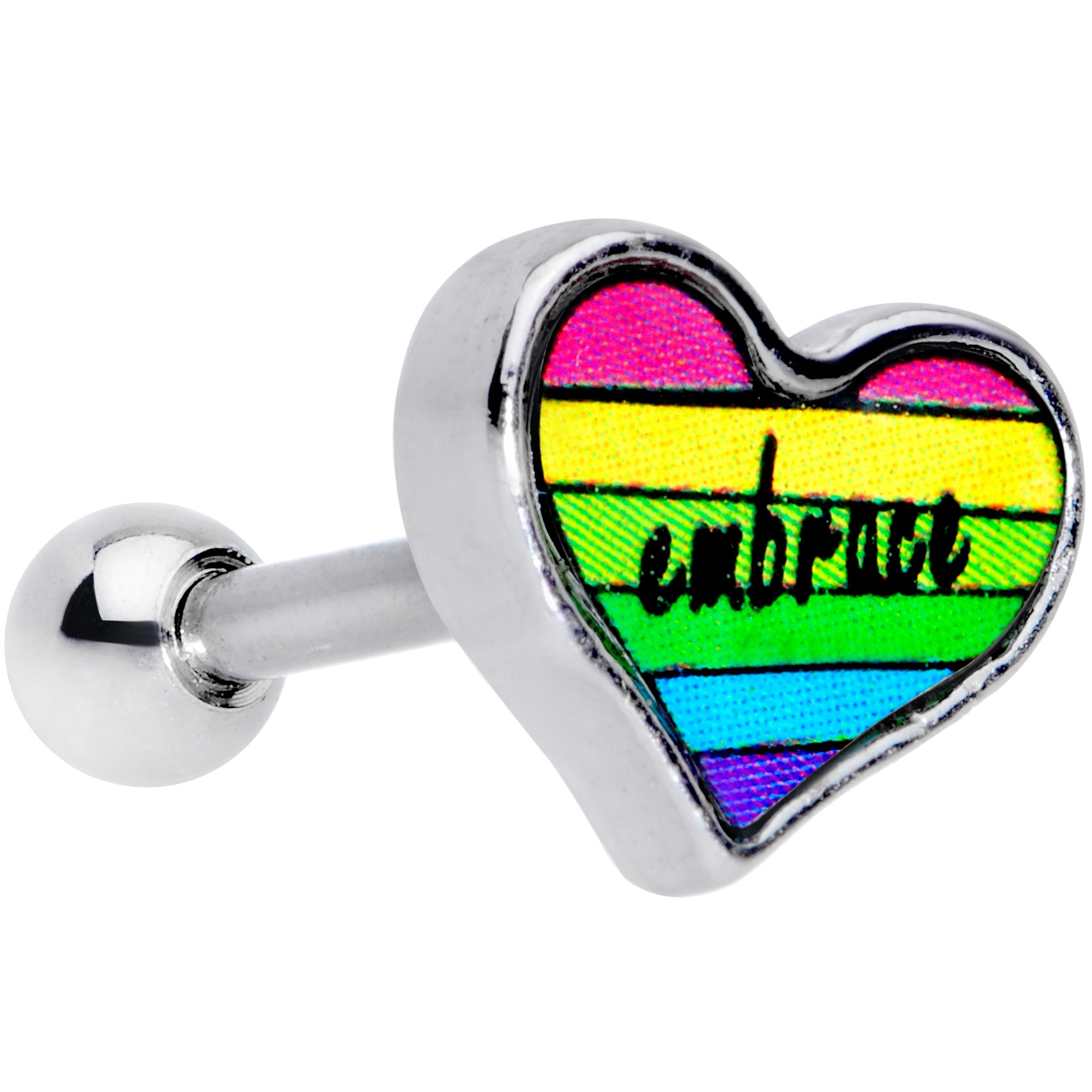 16G 1/4 Rainbow Embrace Pride Heart Cartilage Tragus