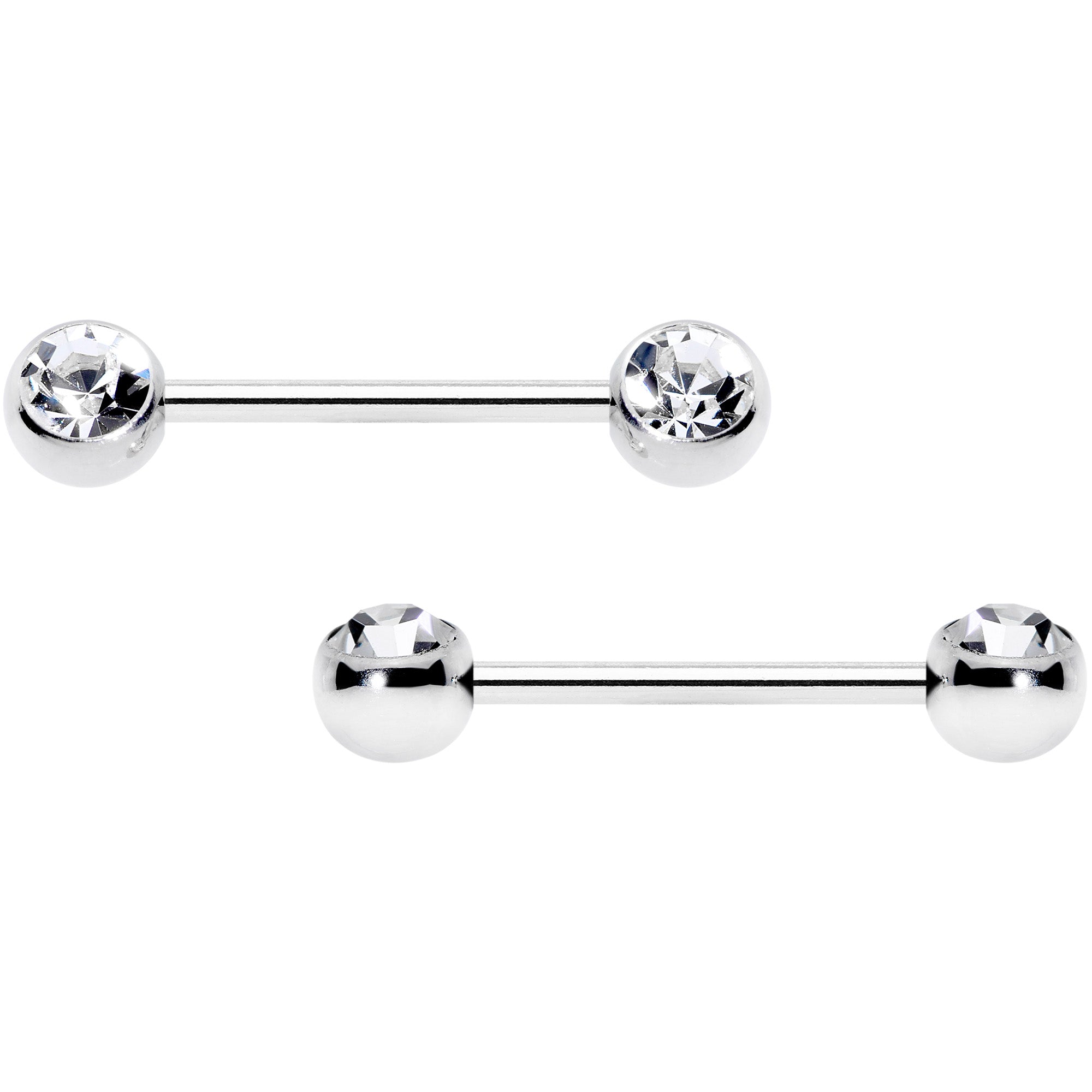 14G 5/8 Clear Gem Double Front Facing Barbell Nipple Ring Set
