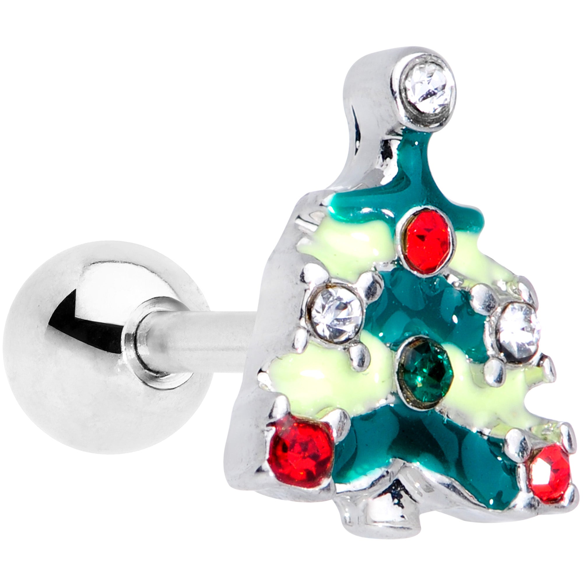 16G 1/4 Red Gem Christmas Tree Cartilage Tragus Earring