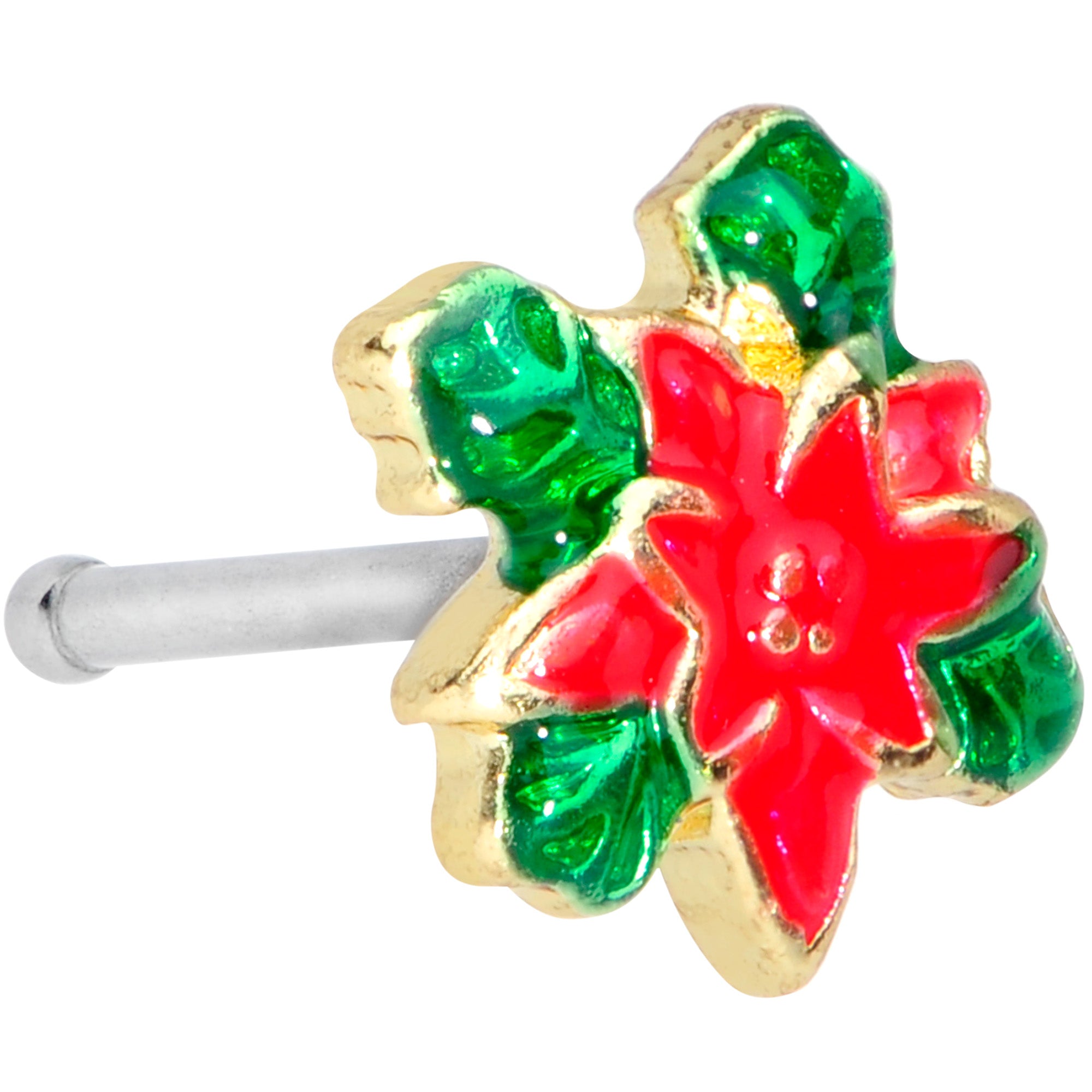 20G 1/4 Holiday Poinsettia Christmas Nose Bone