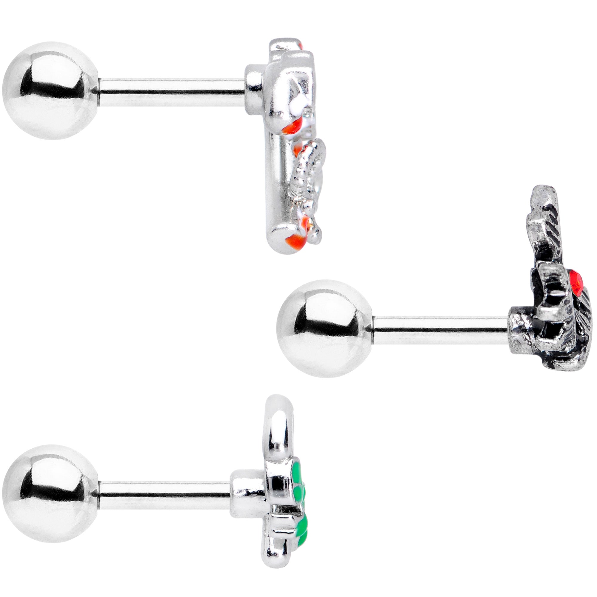 16G 1/4 Holly Candy Cane Christmas Cartilage Tragus Set of 3