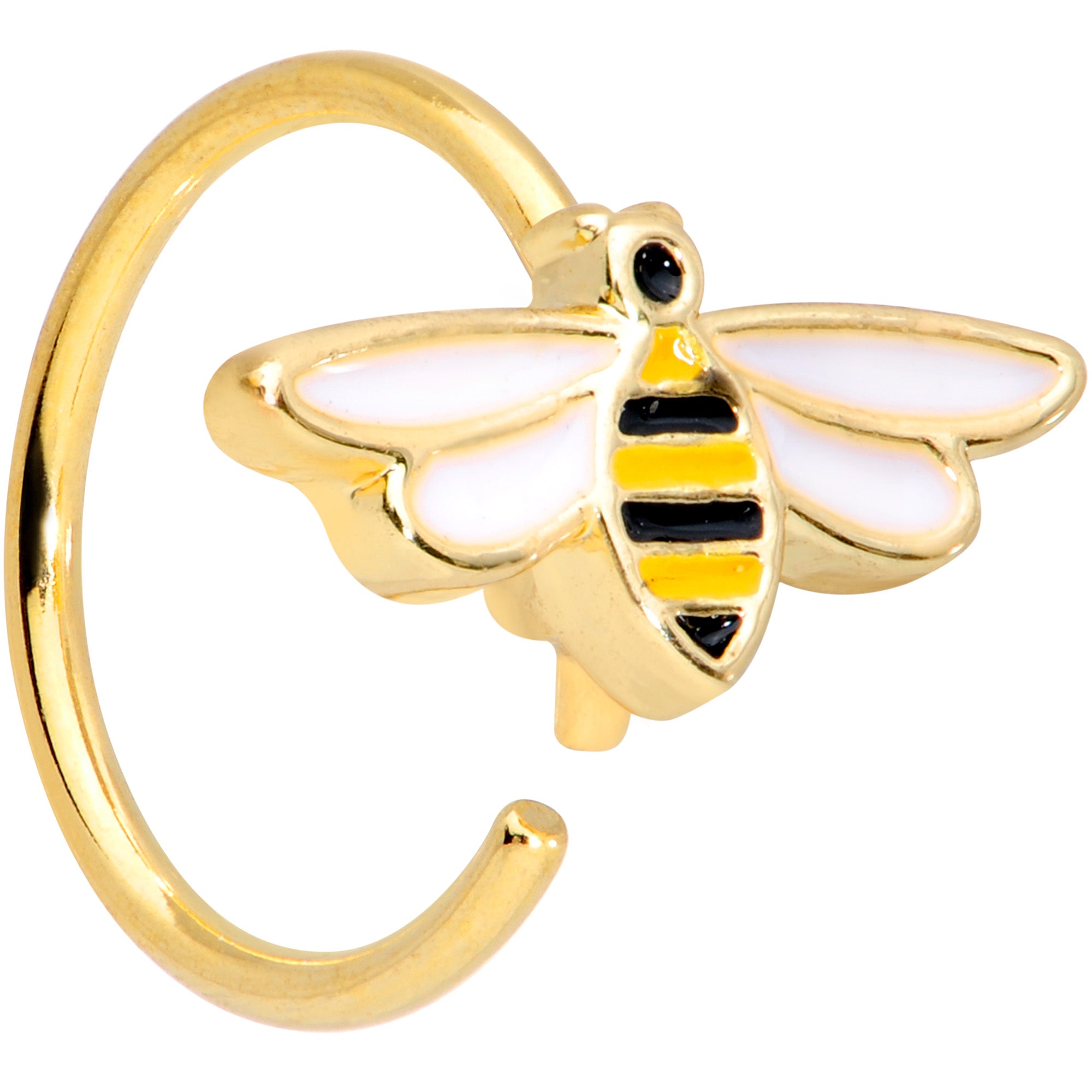 20G 5/16 Gold Tone Black White Bee Nose Hoop