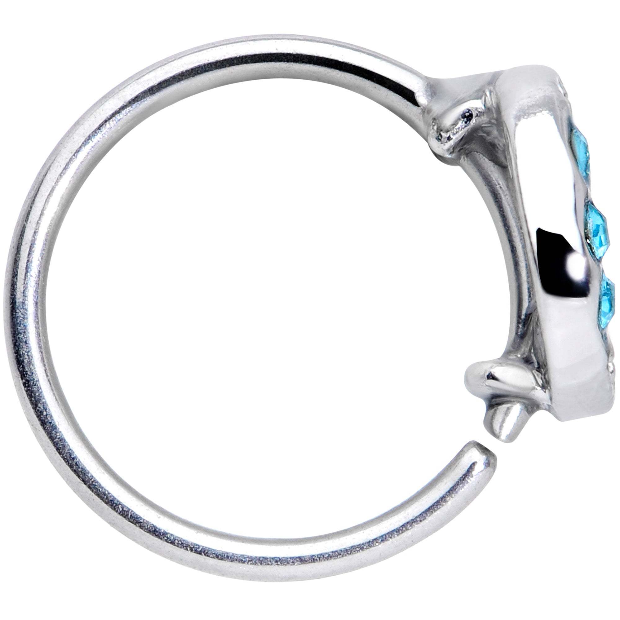 20G 5/16 Aqua CZ Gem Moon Heart Nose Hoop