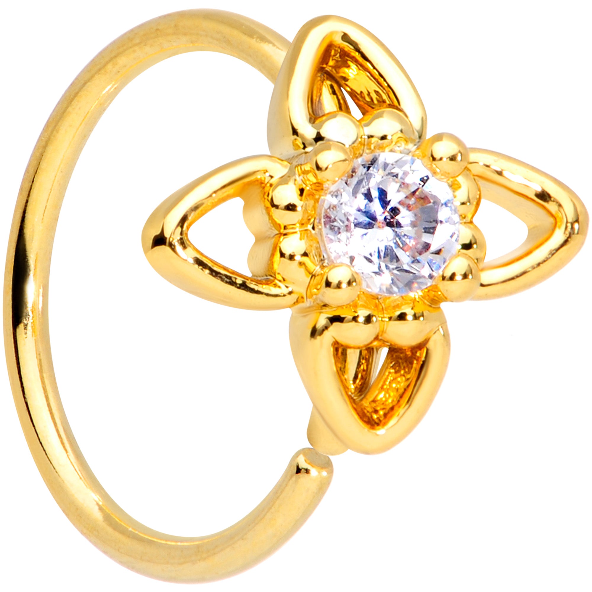 20G 5/16 Clear CZ Gem Gold Tone Open Flower Nose Hoop