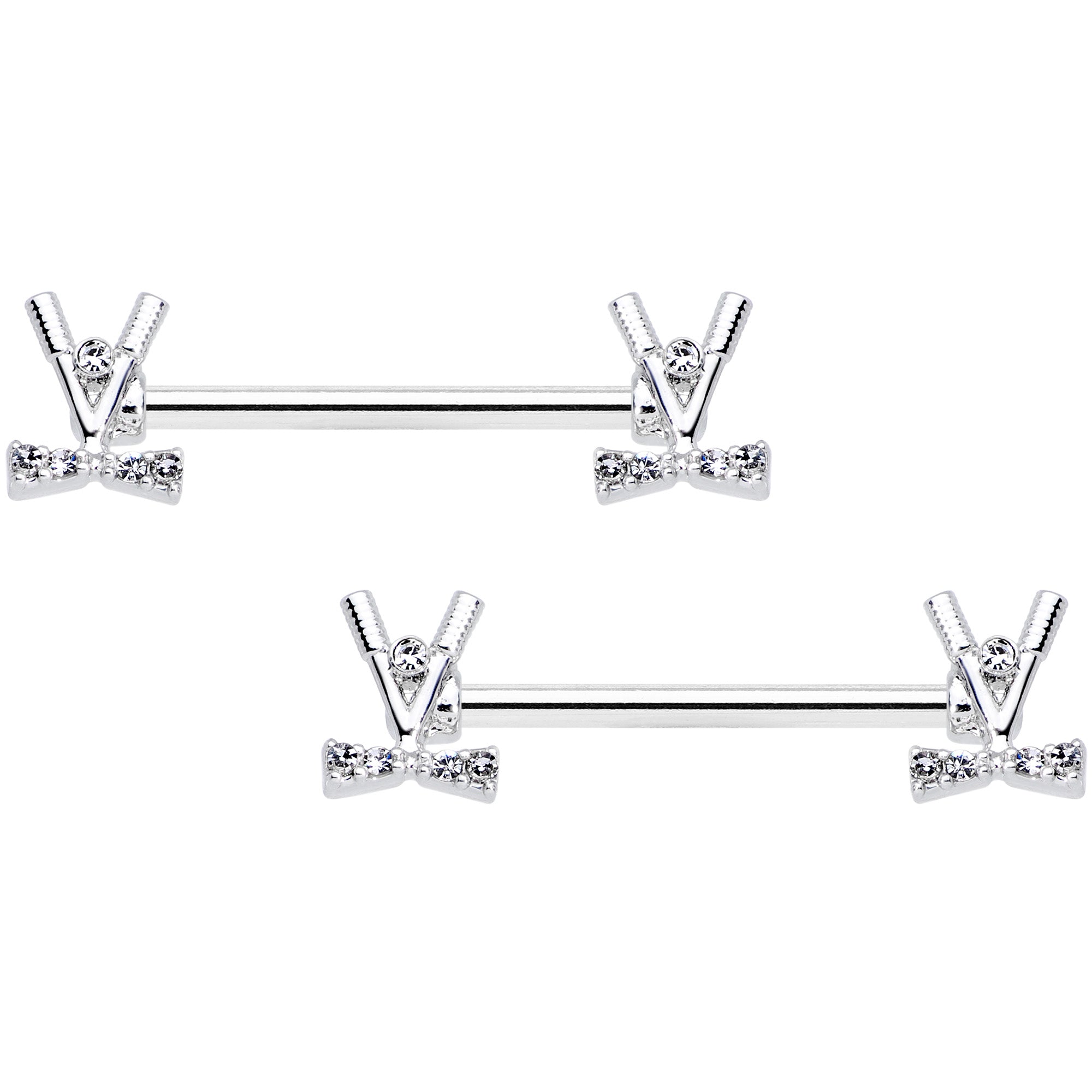 14G 9/16 Clear CZ Gem Crossed Golf Clubs Barbell Nipple Ring Set